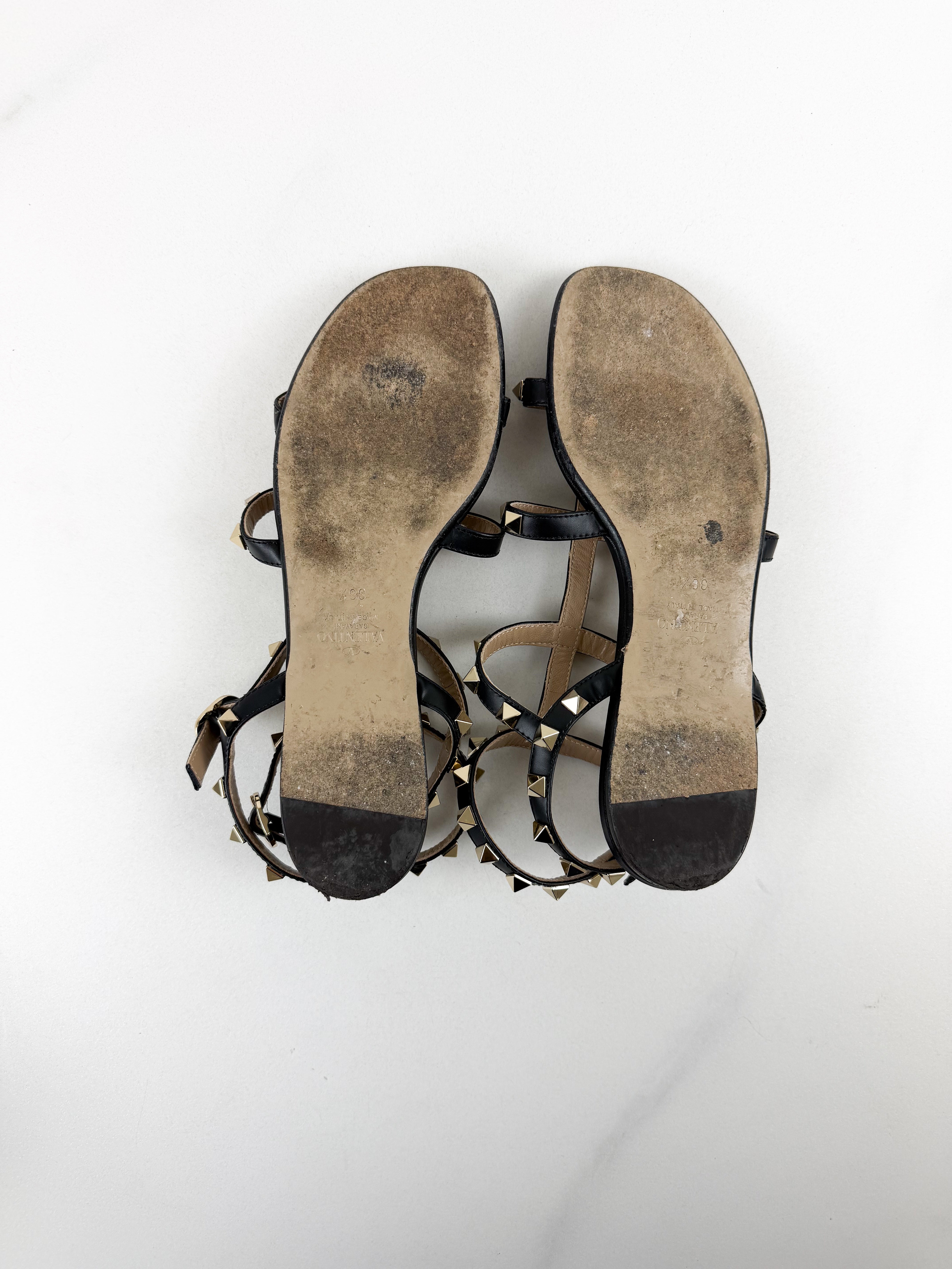 Valentino Garavani Caged Black Rockstud Slides Size 36