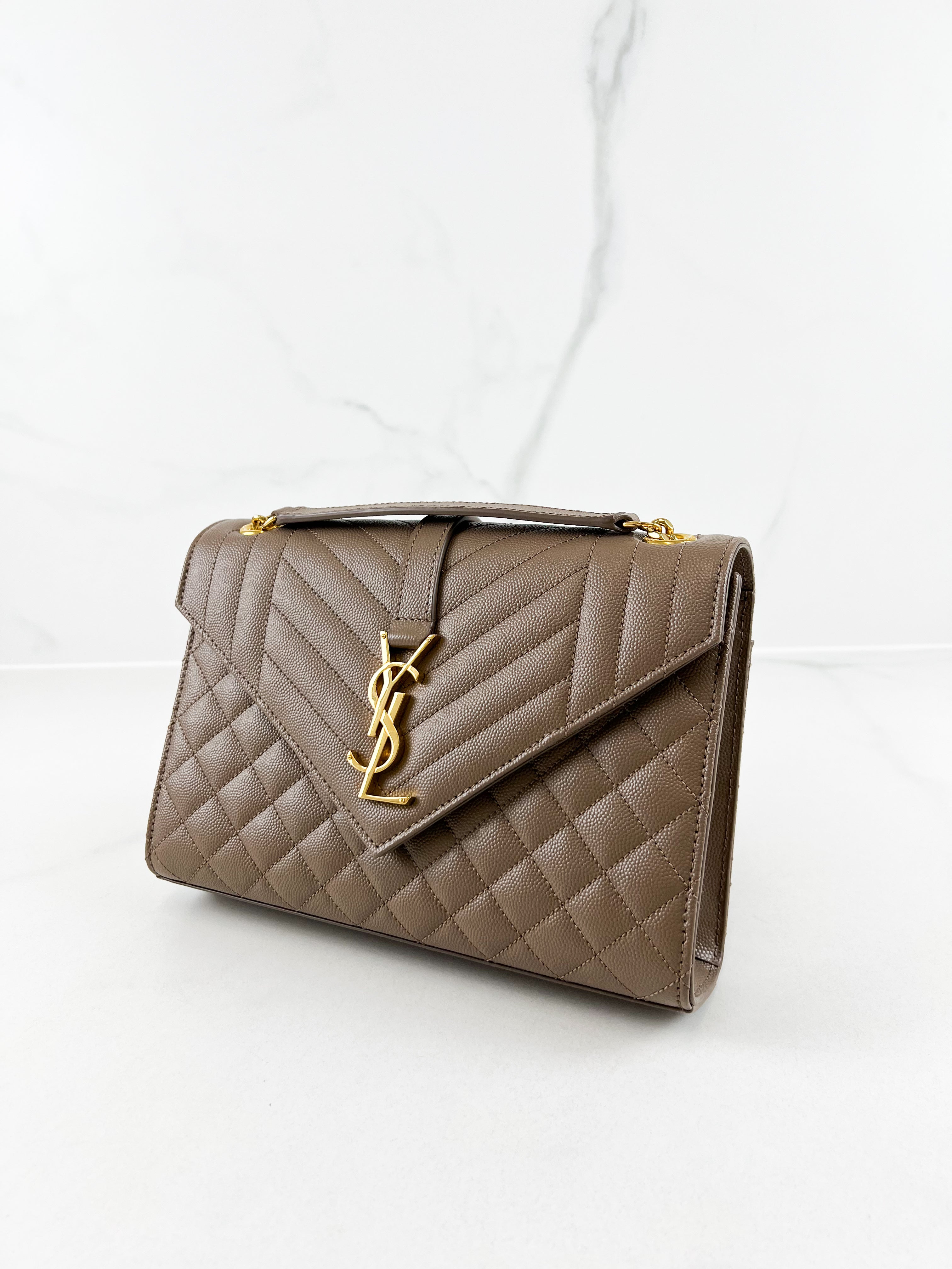 Saint Laurent Medium Beige Envelope Matelasse Shoulder Bag