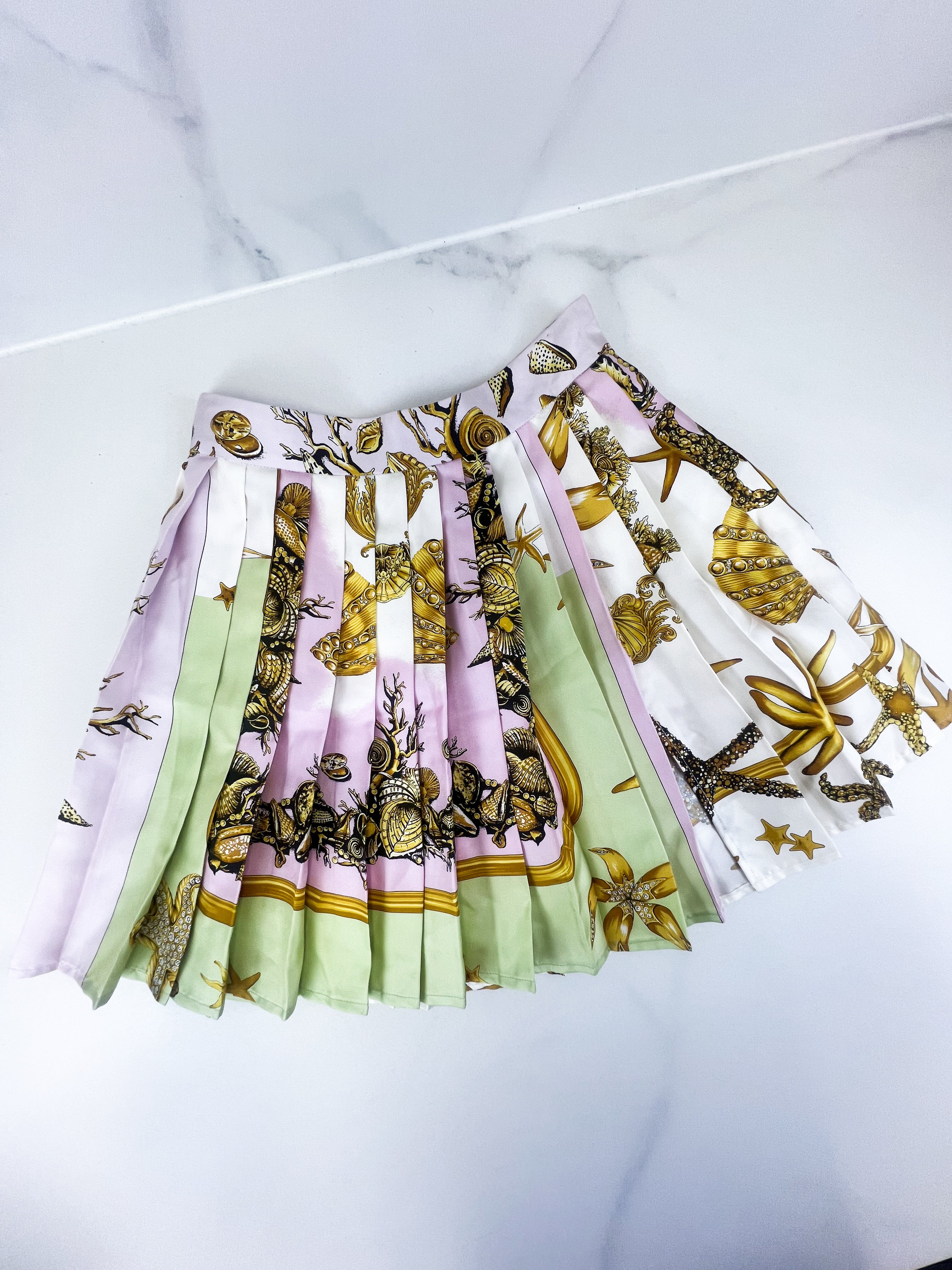 Versace Pleated Printed Silk Twill Mini Skirt & Bustier Set