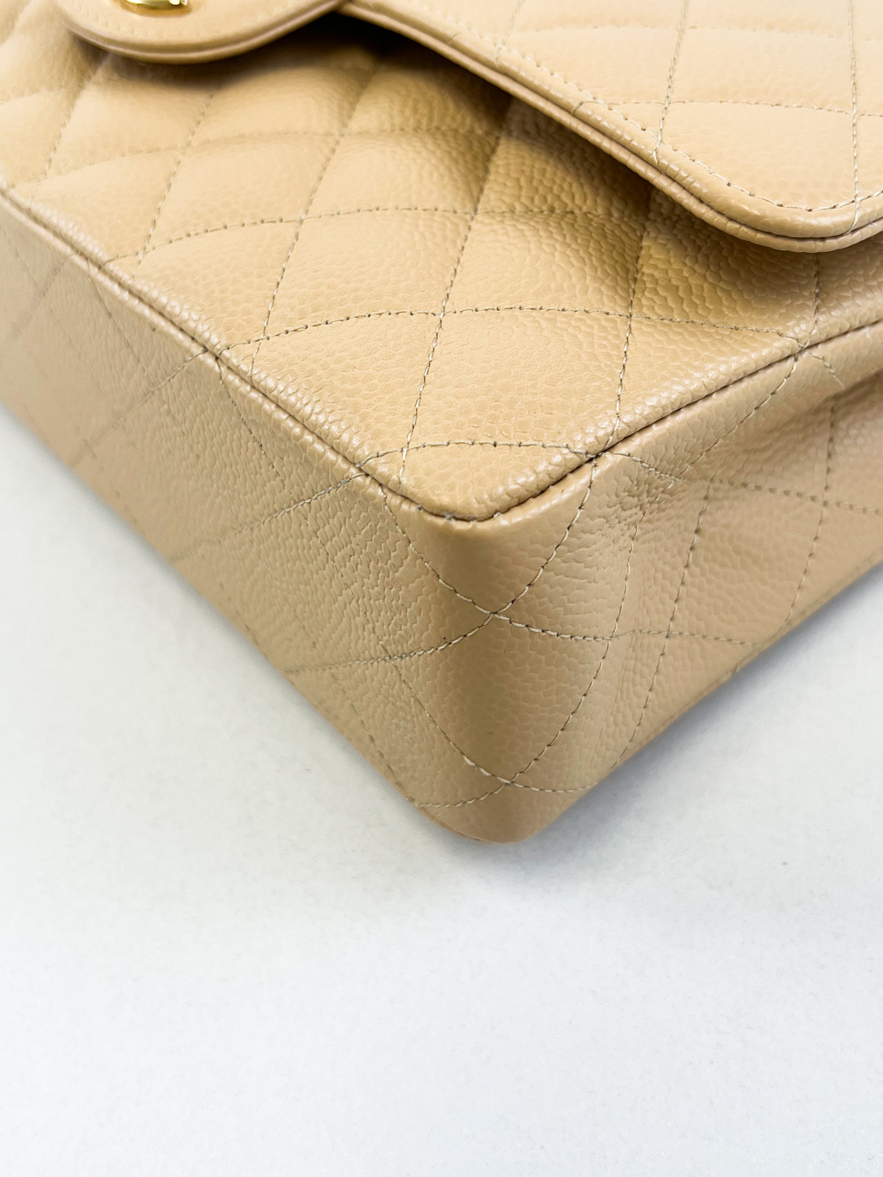 Chanel CC Medium Caviar Beige Classic Double Flap Shoulder Bag