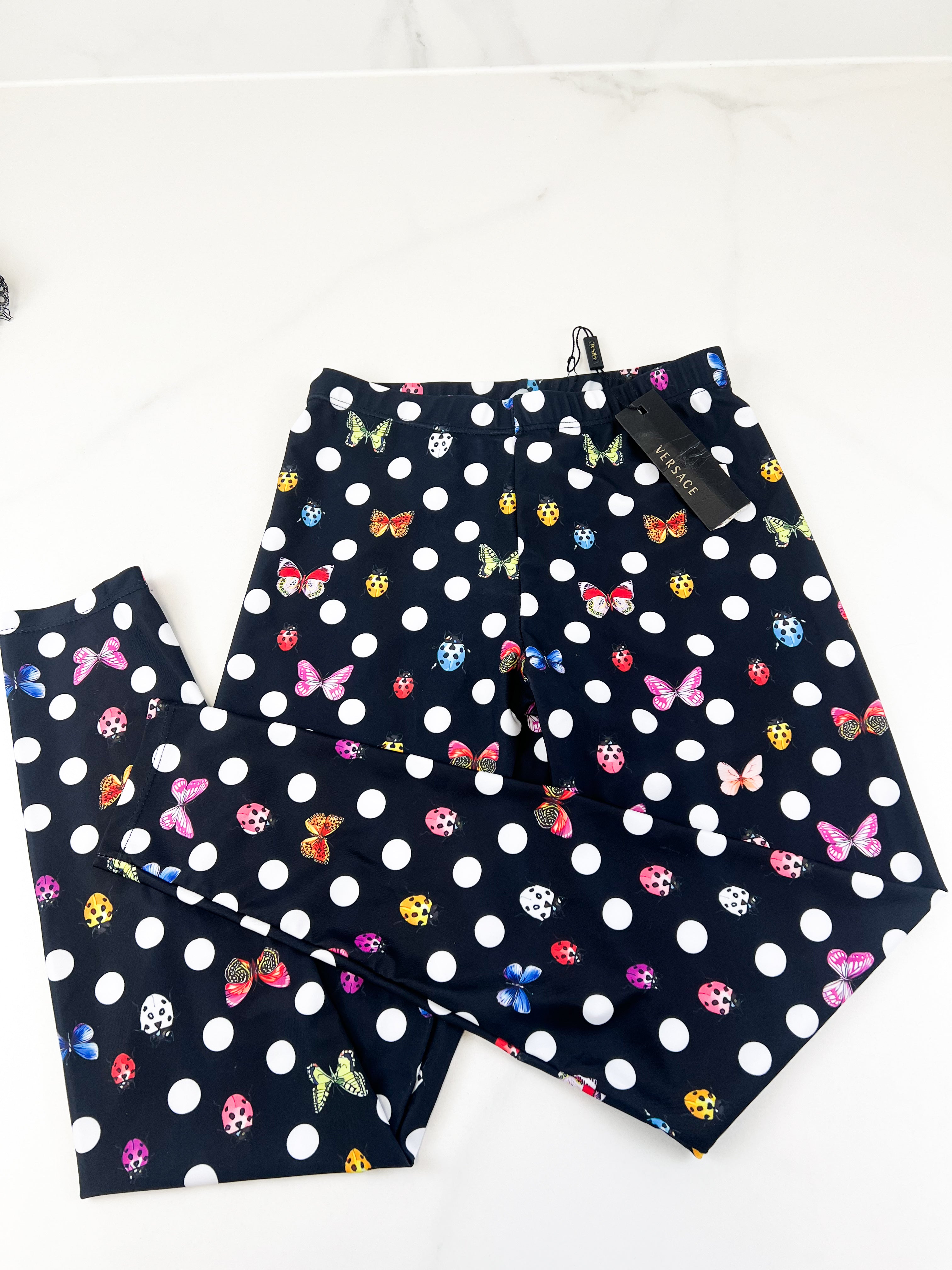 Versace Ladybug Multicolour Polkadot Print Bustier Crop Top & Legging Set