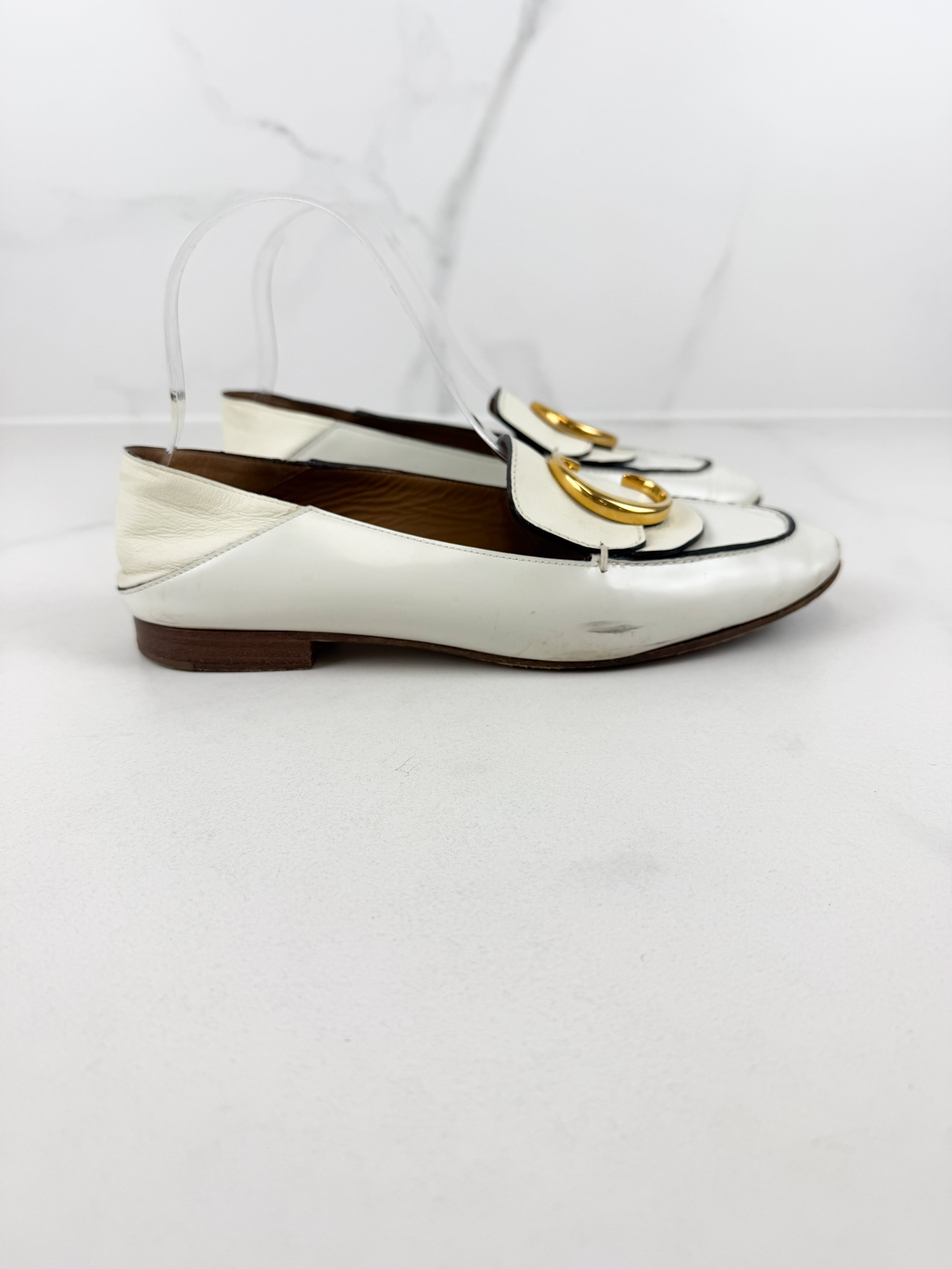 Chloe White Leather Loafers Size 38