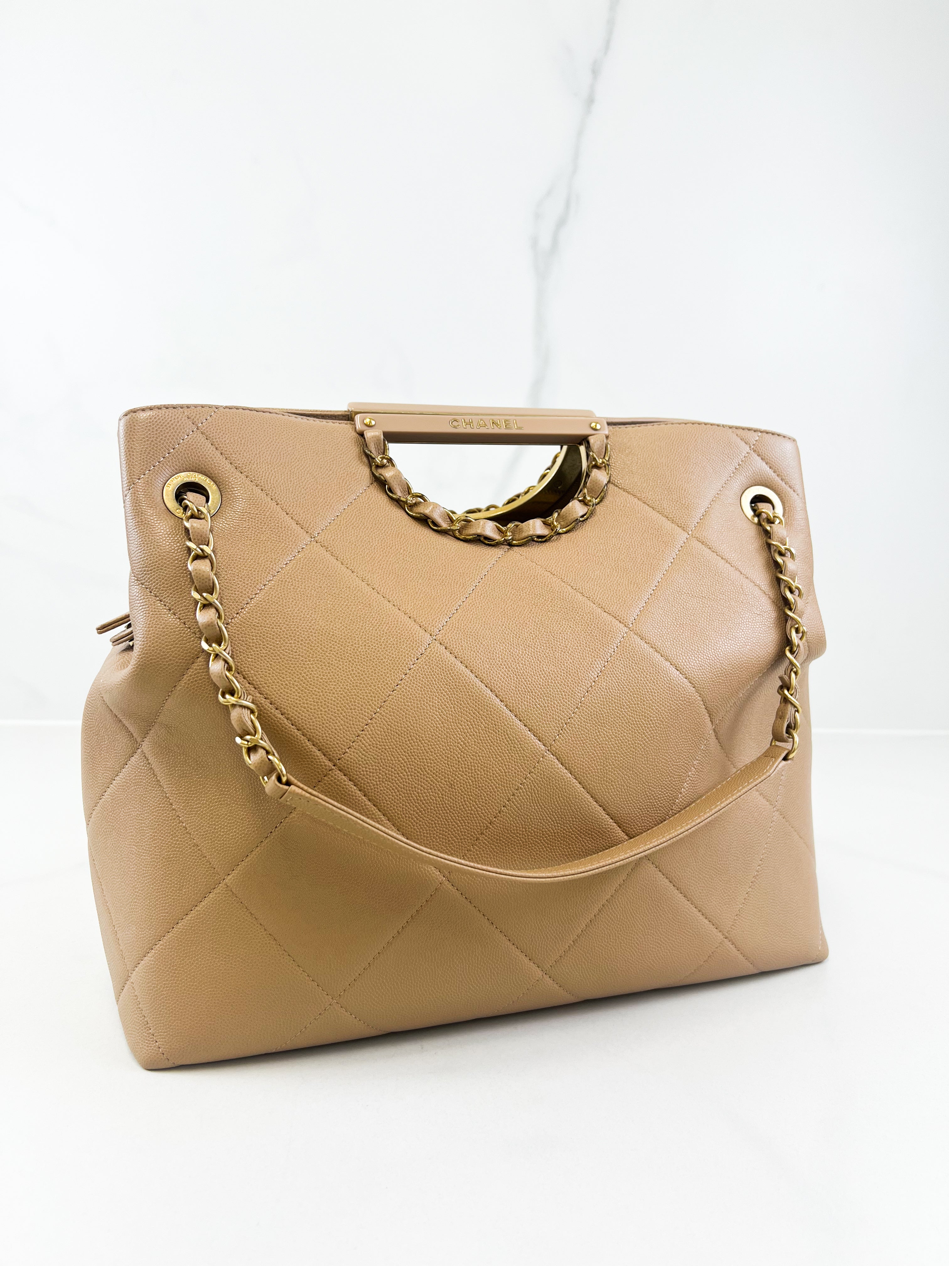 Chanel Beige Caviar Shoulder Bag