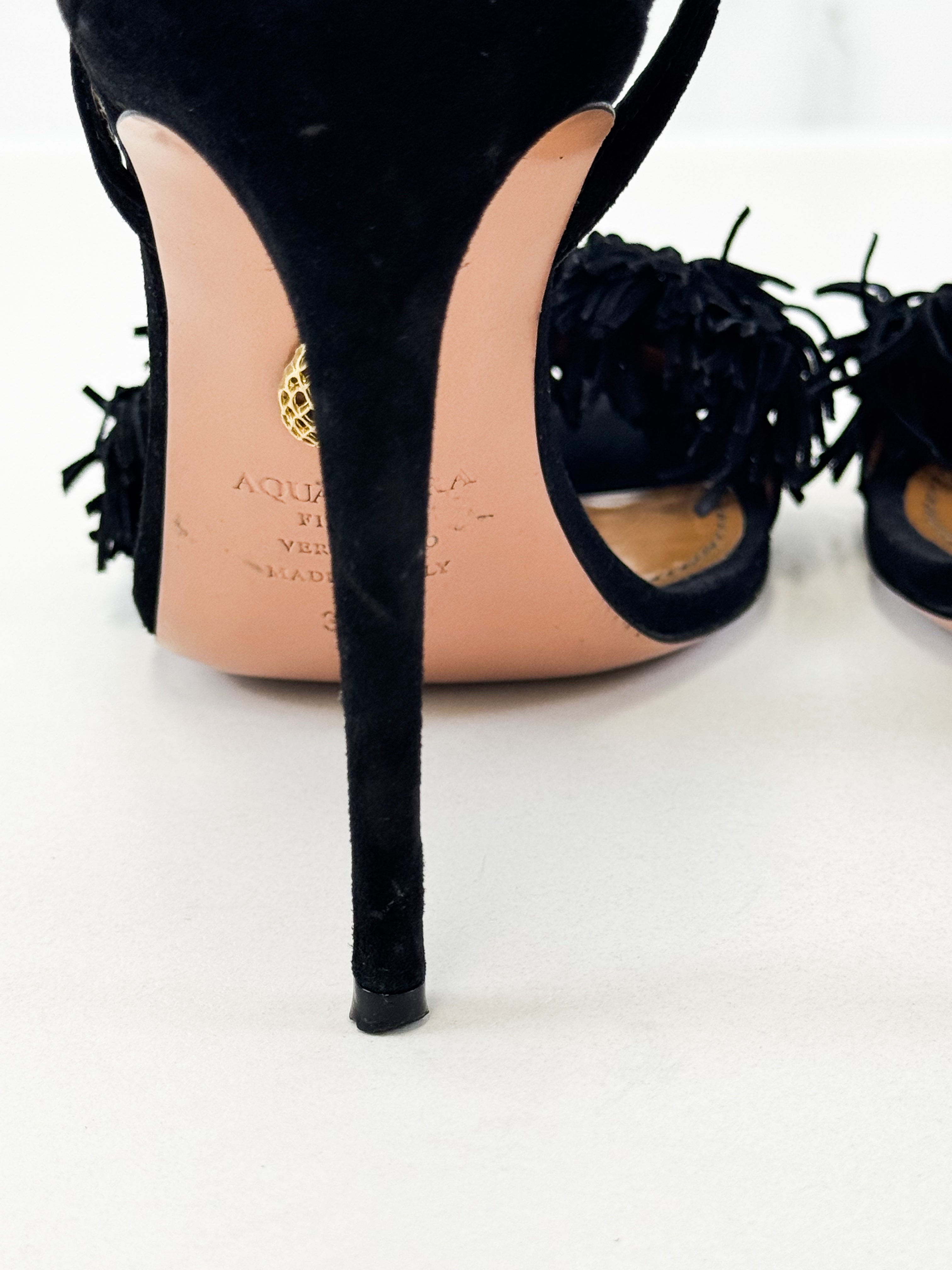 Aquazzura Black Suede Wild Thing Ankle Wrap Sandals Size 38.5
