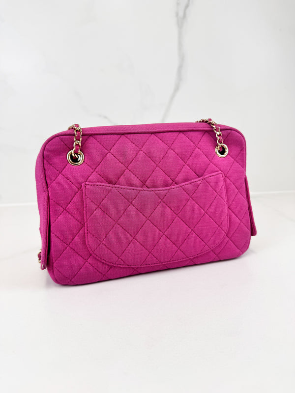 Chanel Matelasse Pink Fabric Chain Shoulder Bag Light GHW