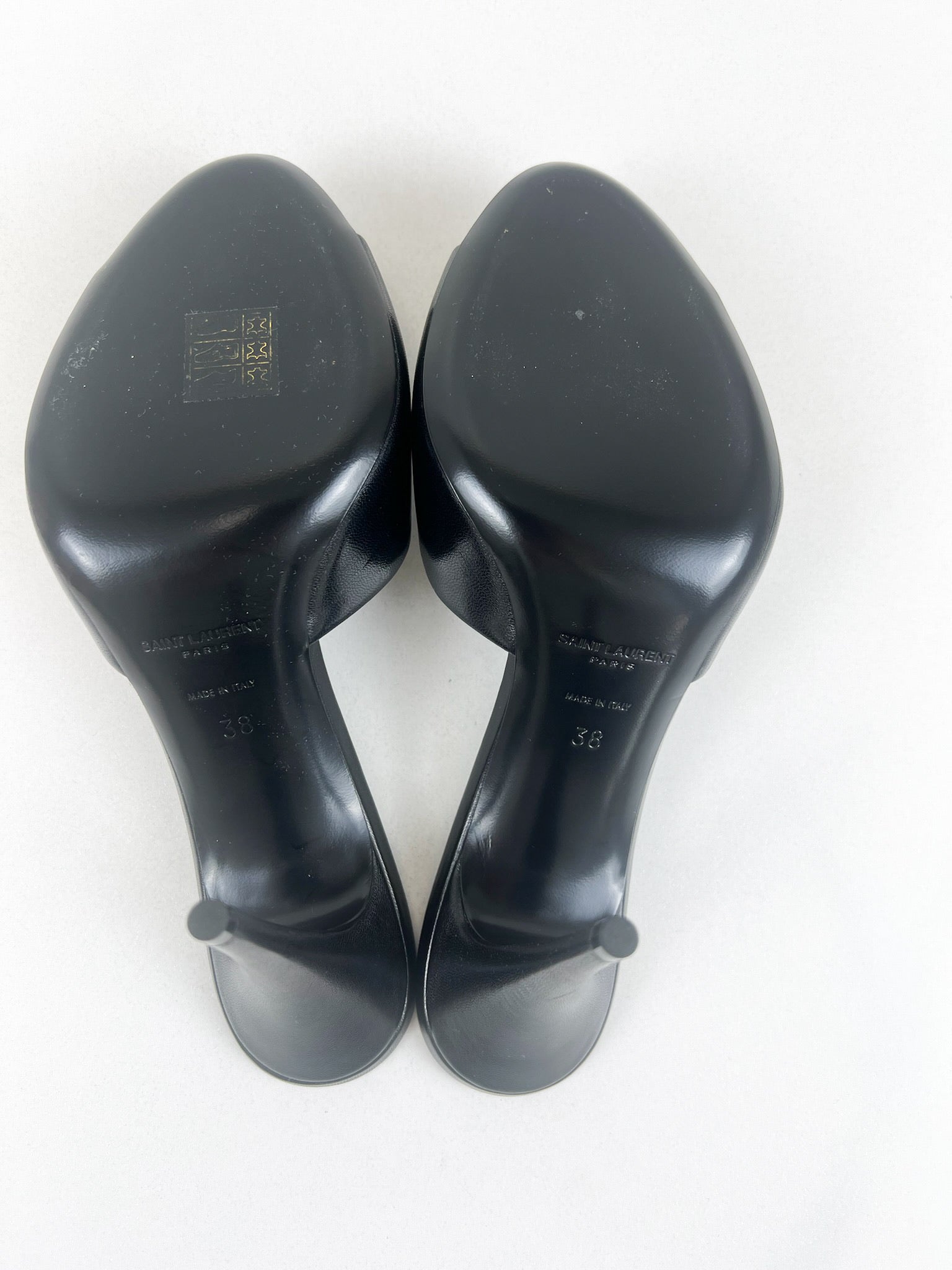 Saint Laurent Black Leather Belfagor Open Toe Slide Sandals Size 38