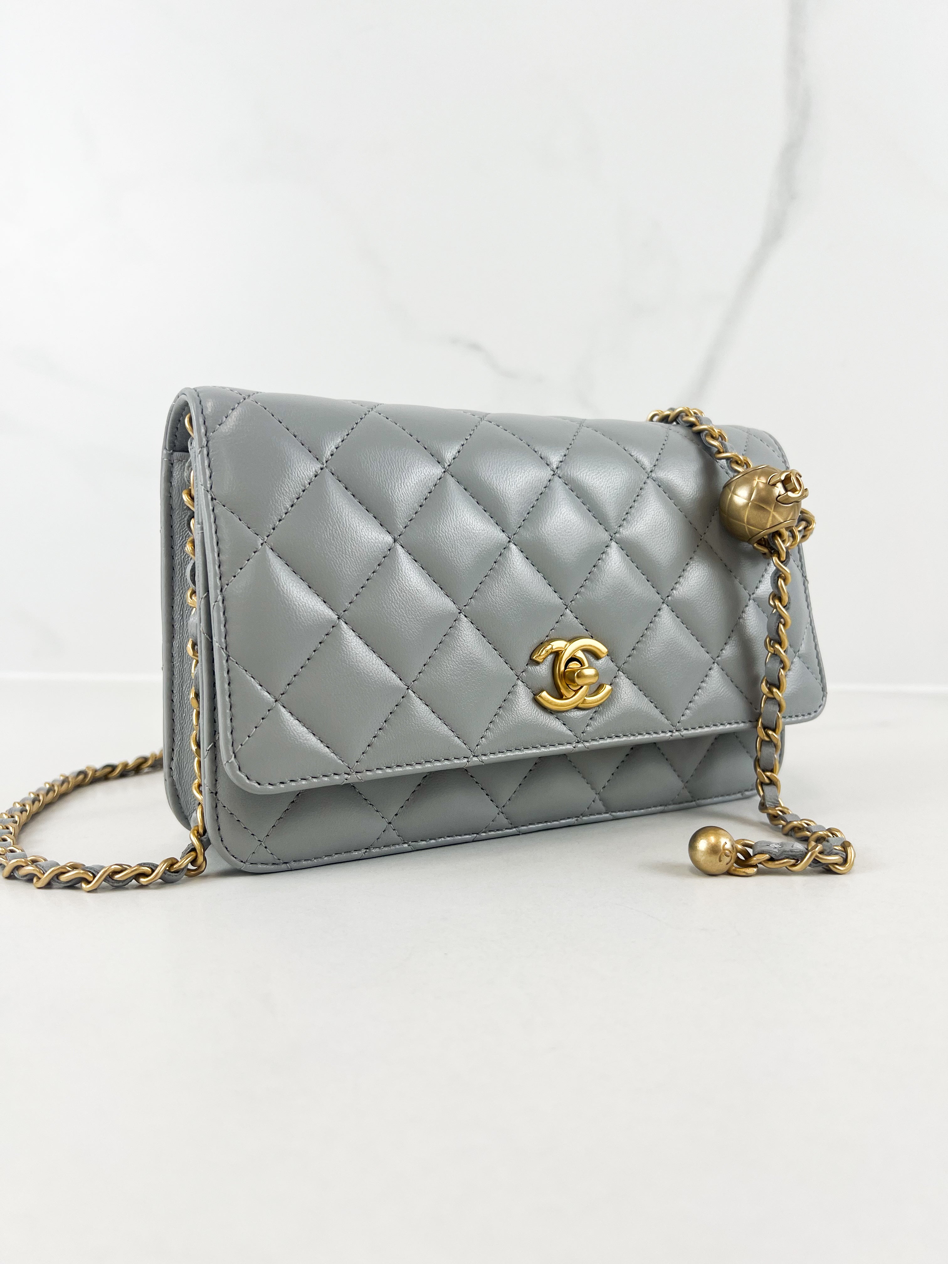 Chanel Grey Lambskin Pearl Crush WOC