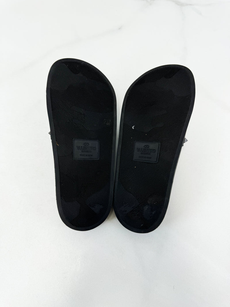 Valentino Black Rockstud Rubber Slides Size 38
