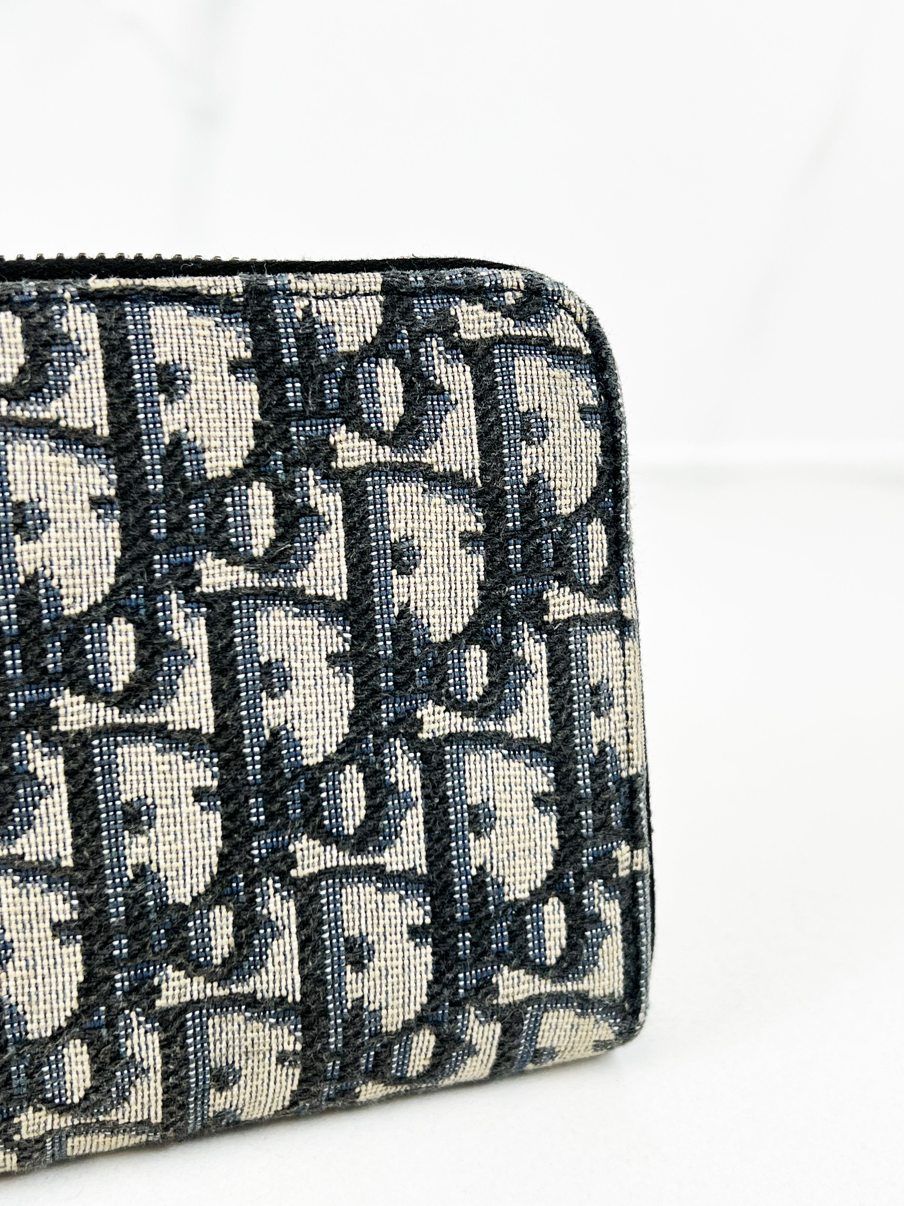 Christian Dior Navy Oblique Zipper Wallet