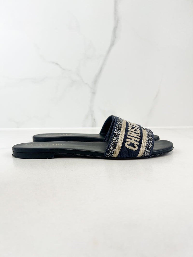 Christian Dior Navy Dway Slides Size 39.5