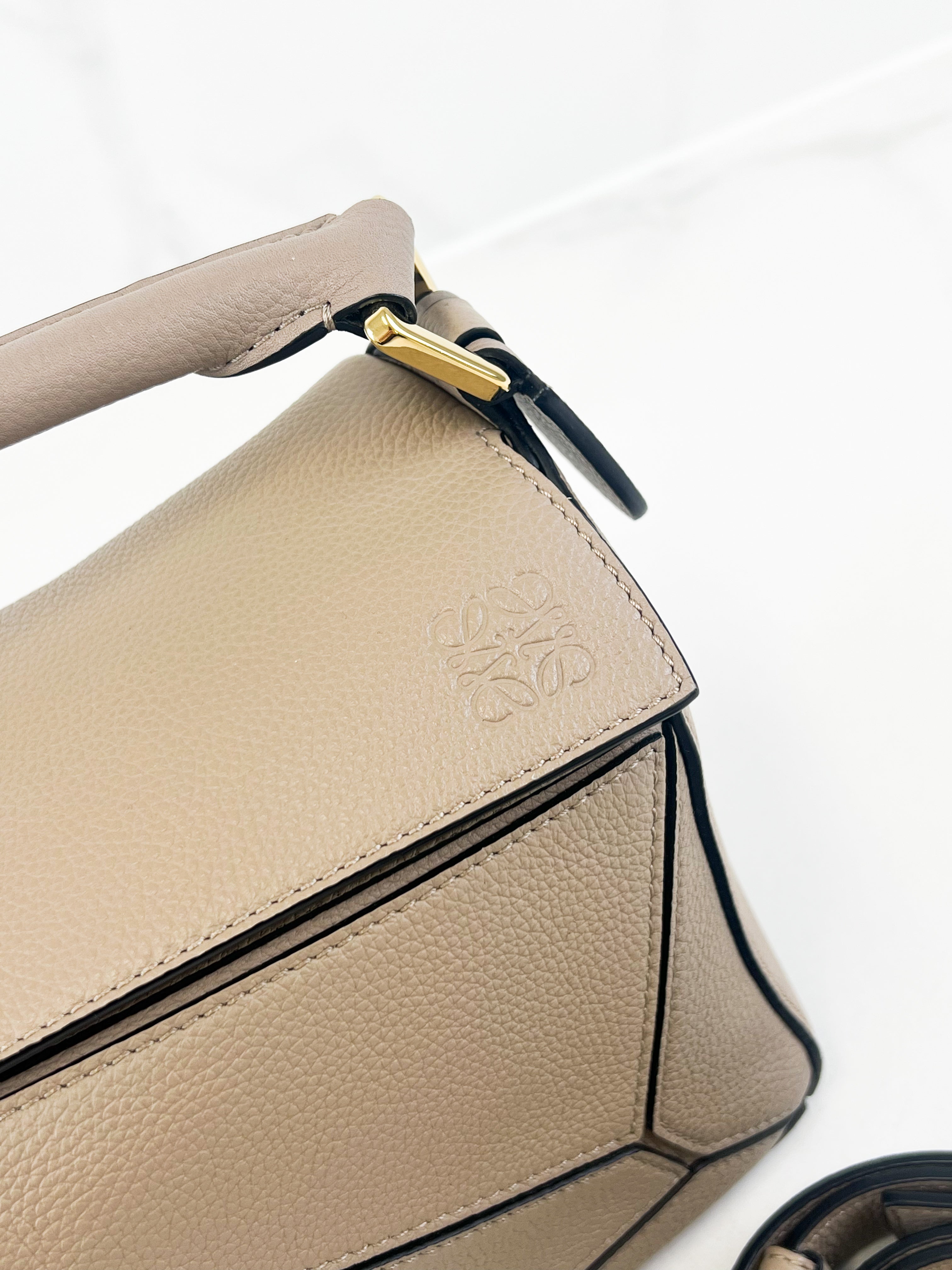 Loewe Puzzle Small Leather Shoulder Bag in Taupe