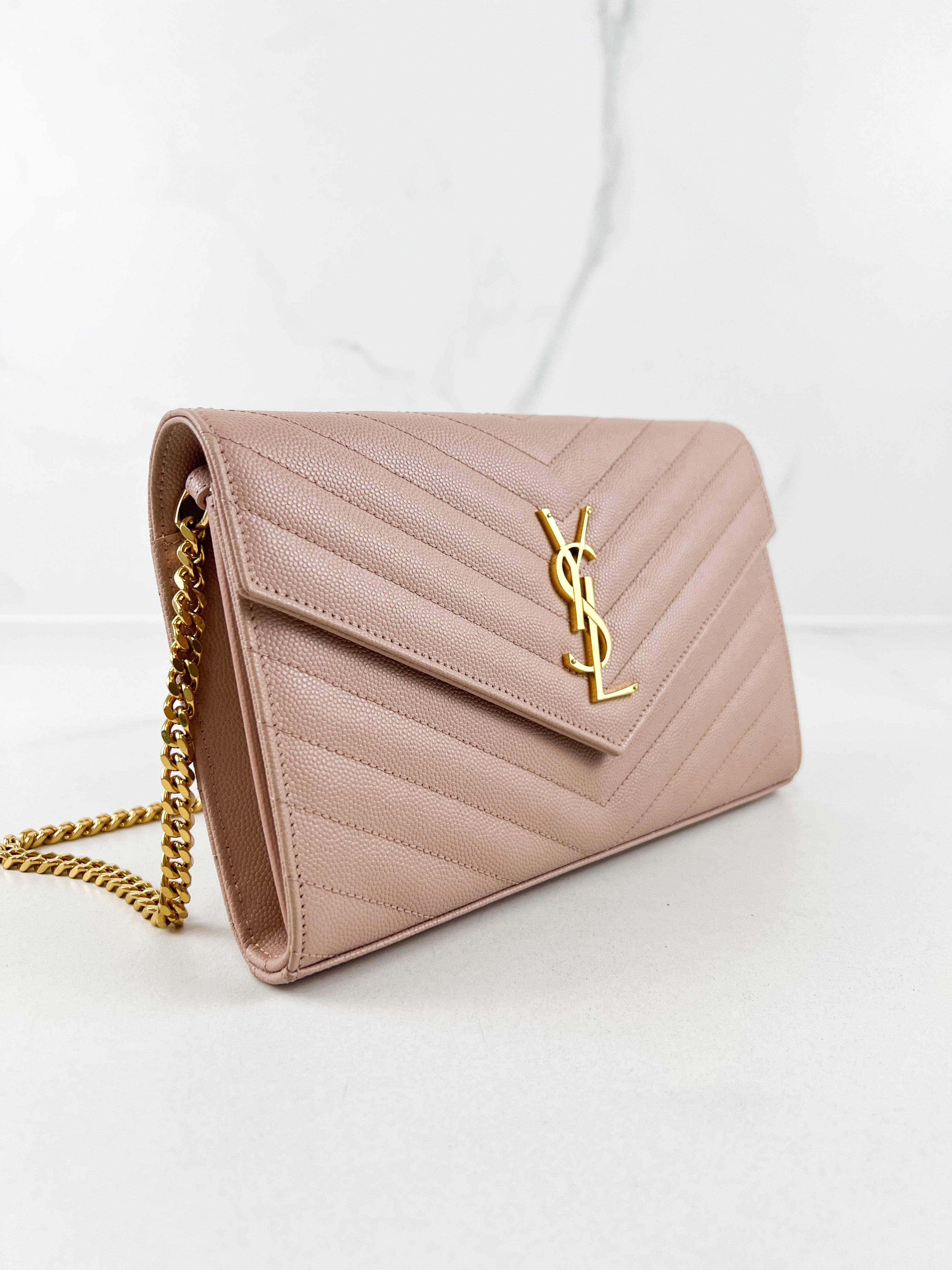 Saint Laurent Cassandre Envelope Pink WOC with GHW