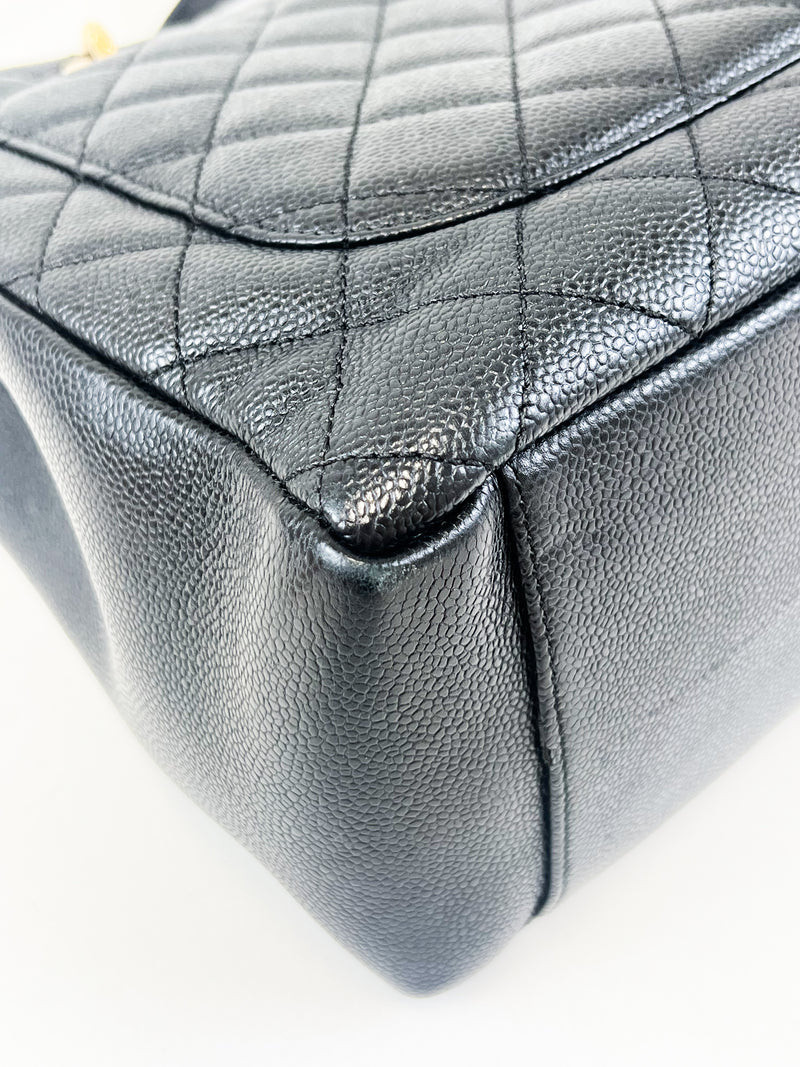 Chanel Black Caviar CC Logo Embossed GST Tote