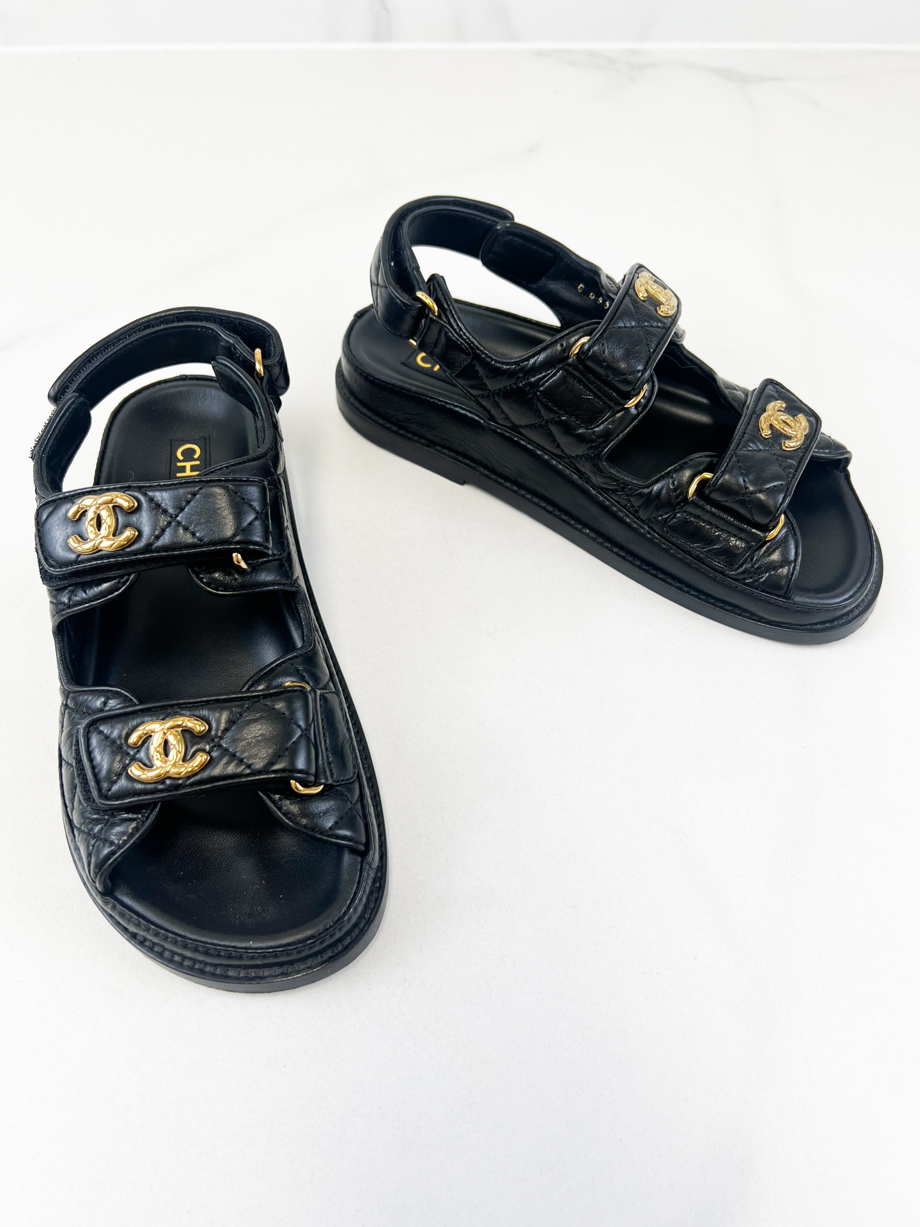 Chanel Black Leather Dad Sandal Size 36C