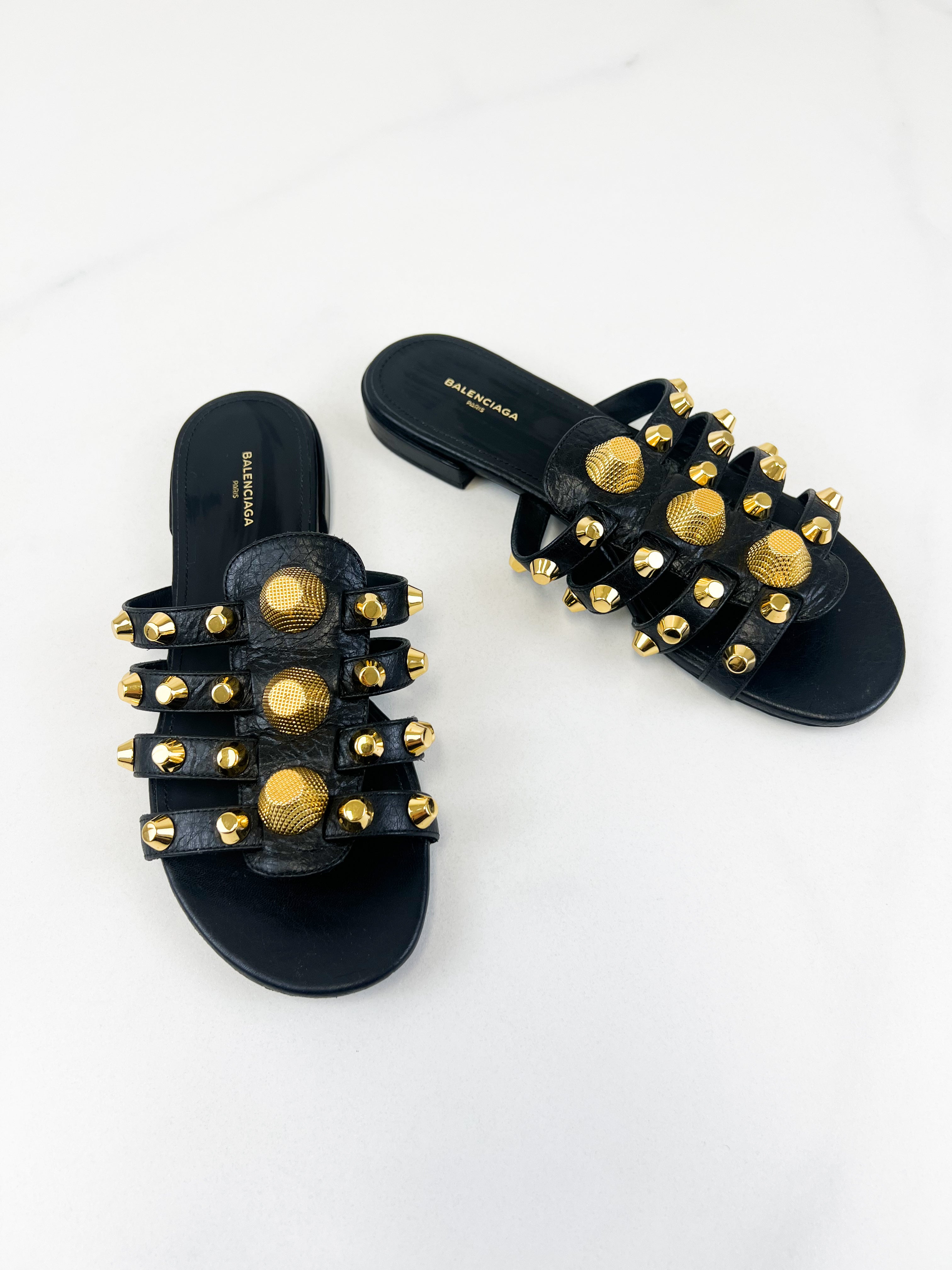 Balenciaga Leather Arena Flat Slides Mules Size 36