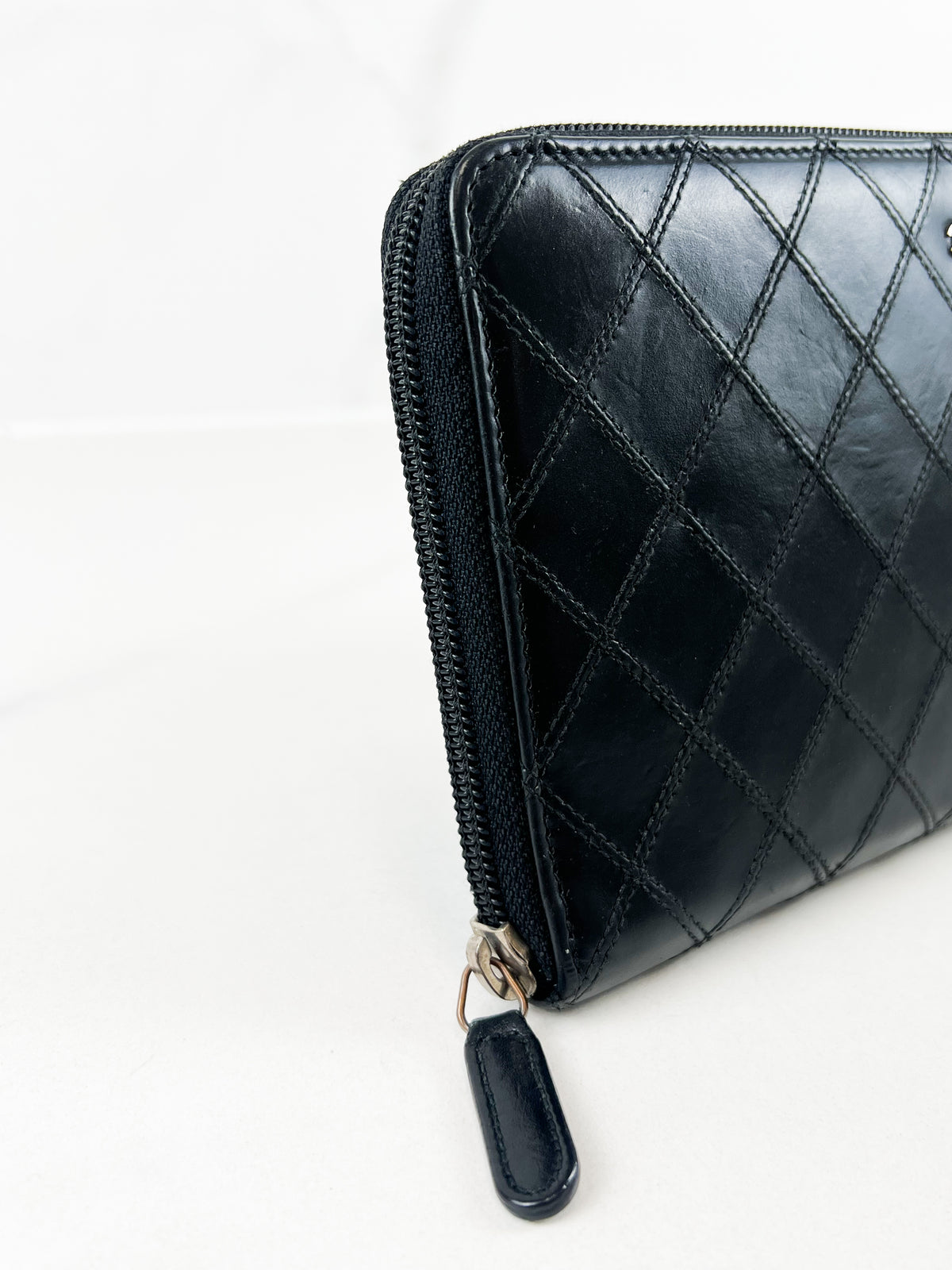 Chanel Quilted Stich Calfskin Zip Around Mini CC Wallet with SHW