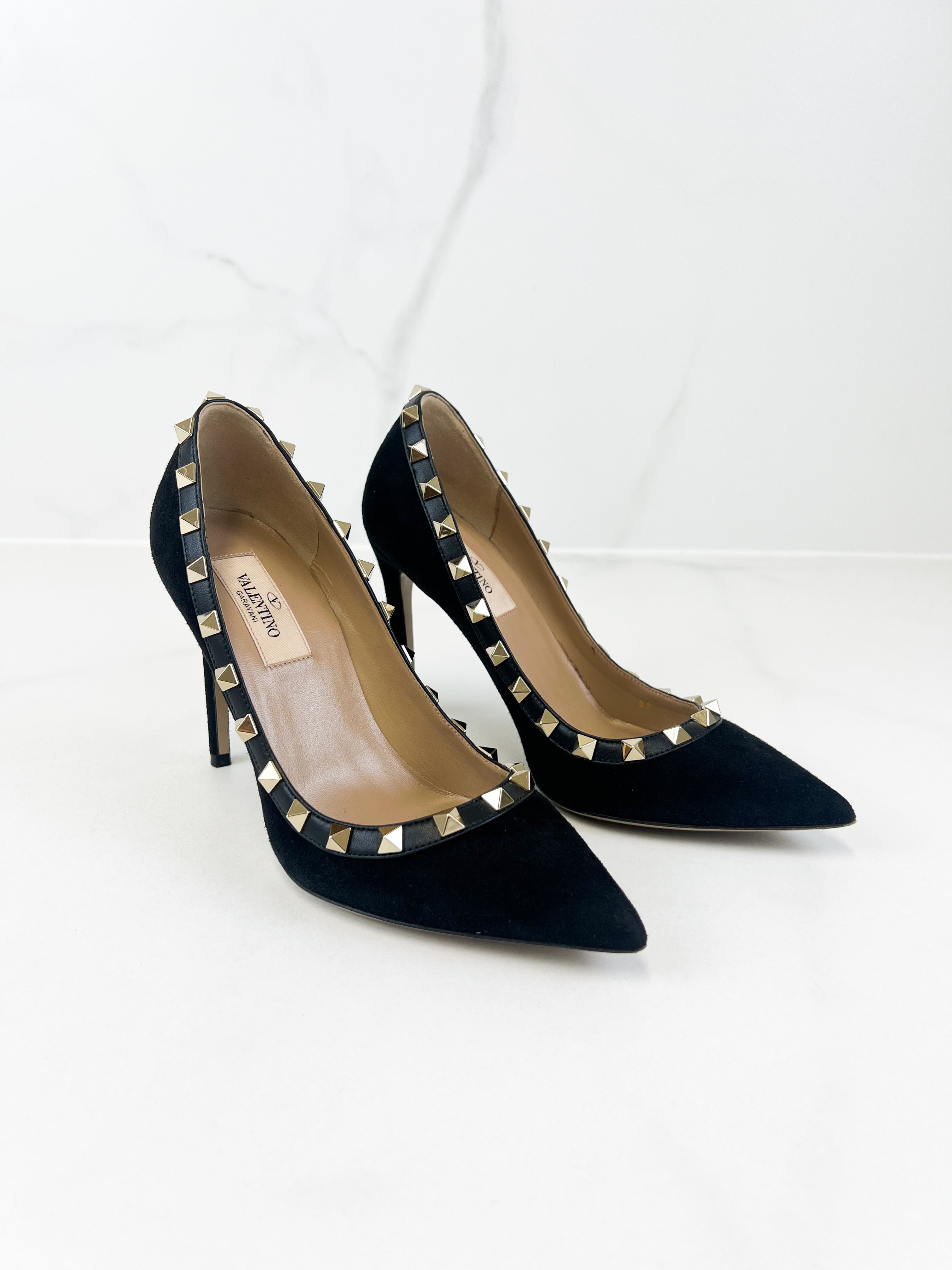 Valentino Garavani Black Suede Rockstud Pumps Size 35