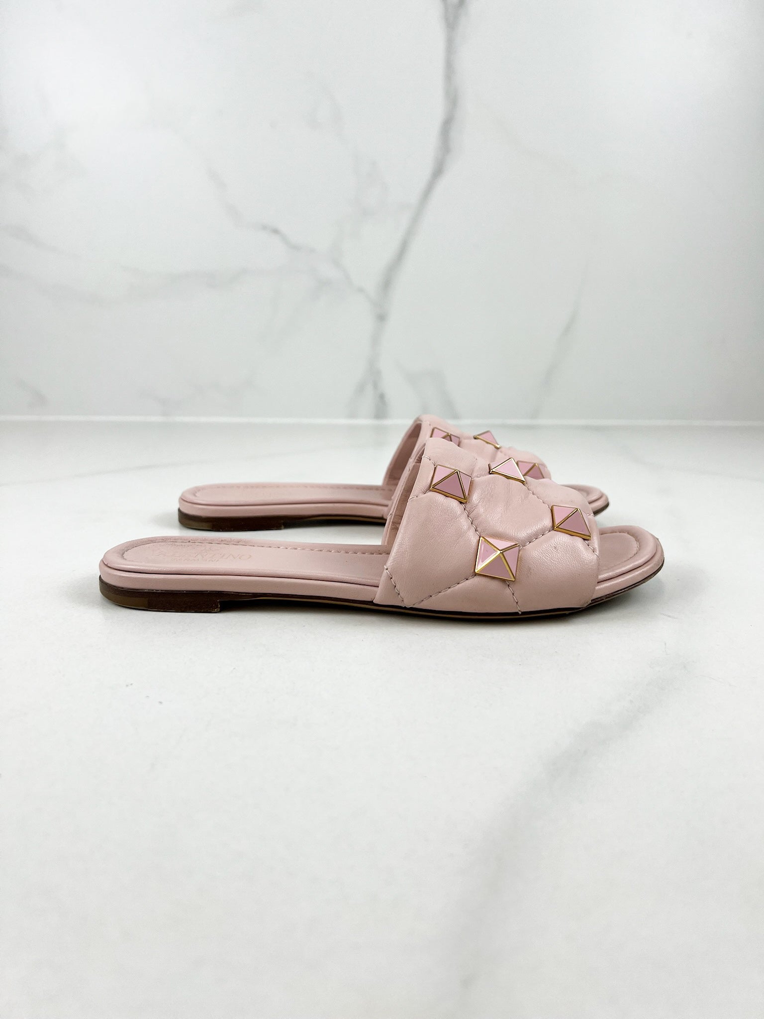 Valentino Garavani Pink Roman Stud Slides Size 36.5