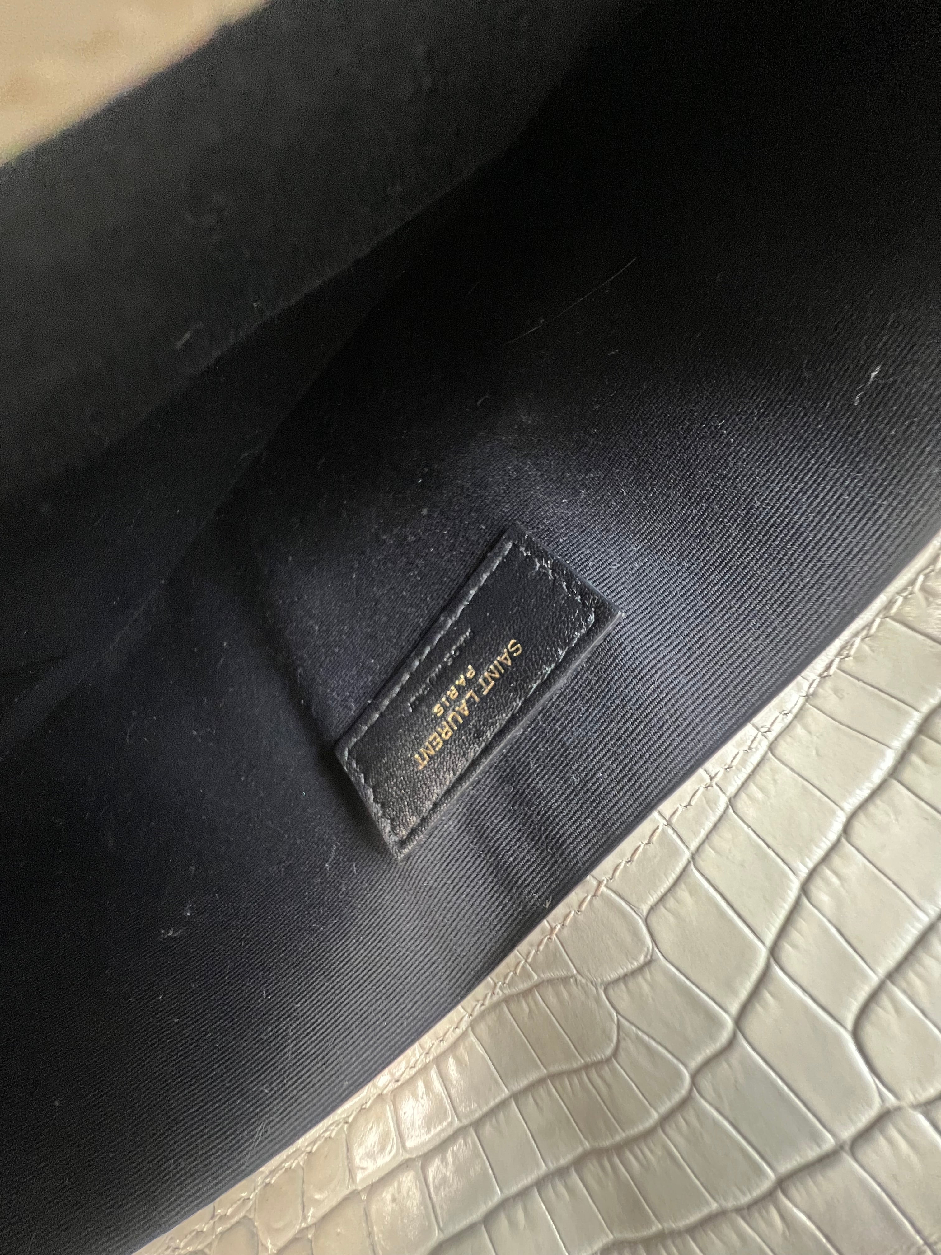 Saint Laurent Beige Uptown Pouch in Crema Soft Croc-Effect Leather