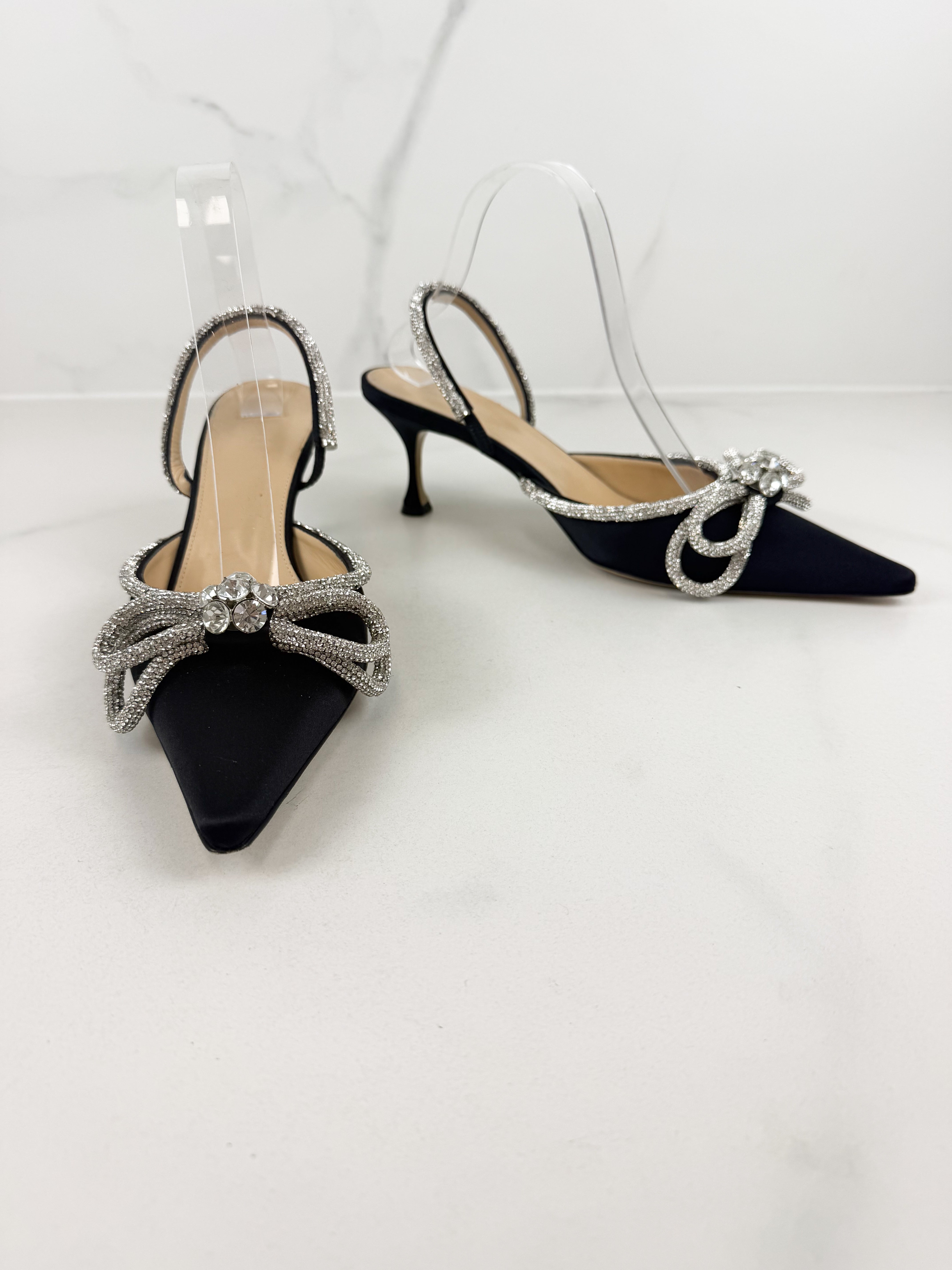 Mach & Mach Double Bow Embellished Crystal Kitten Heel Size 41
