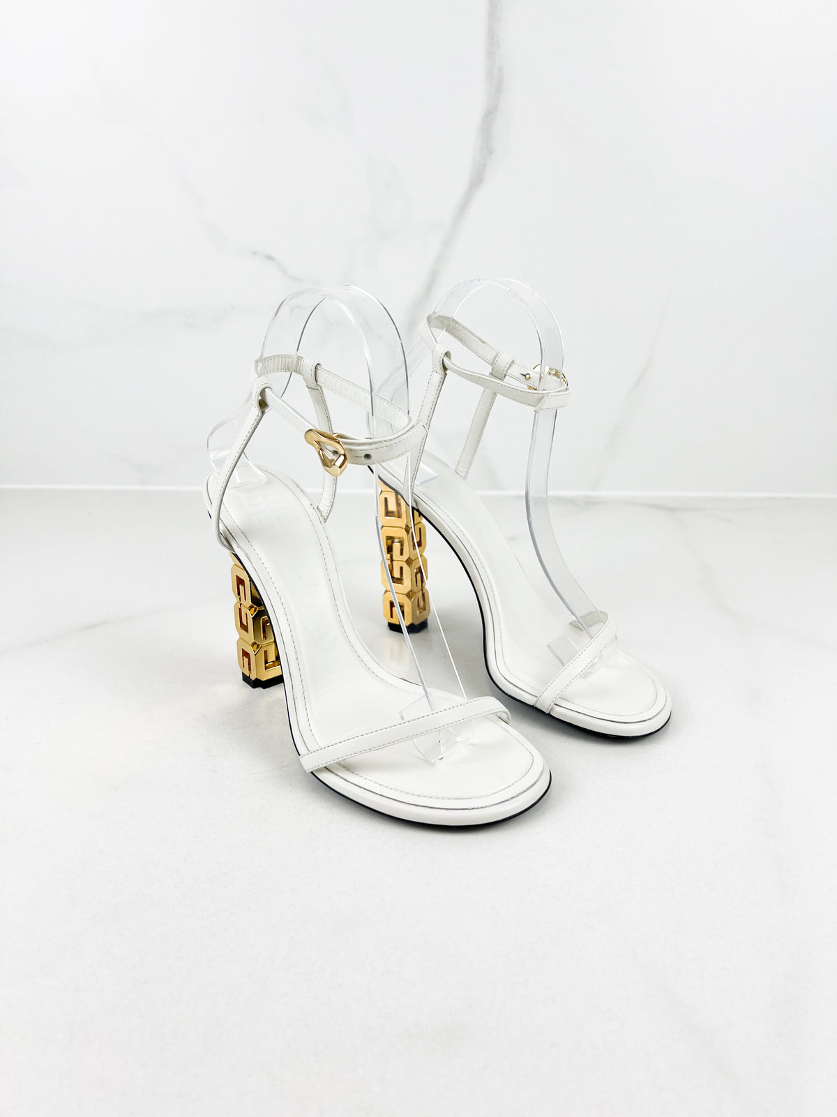 Givenchy G-Cube Ankle Strap Sandal in White/Gold Size 37