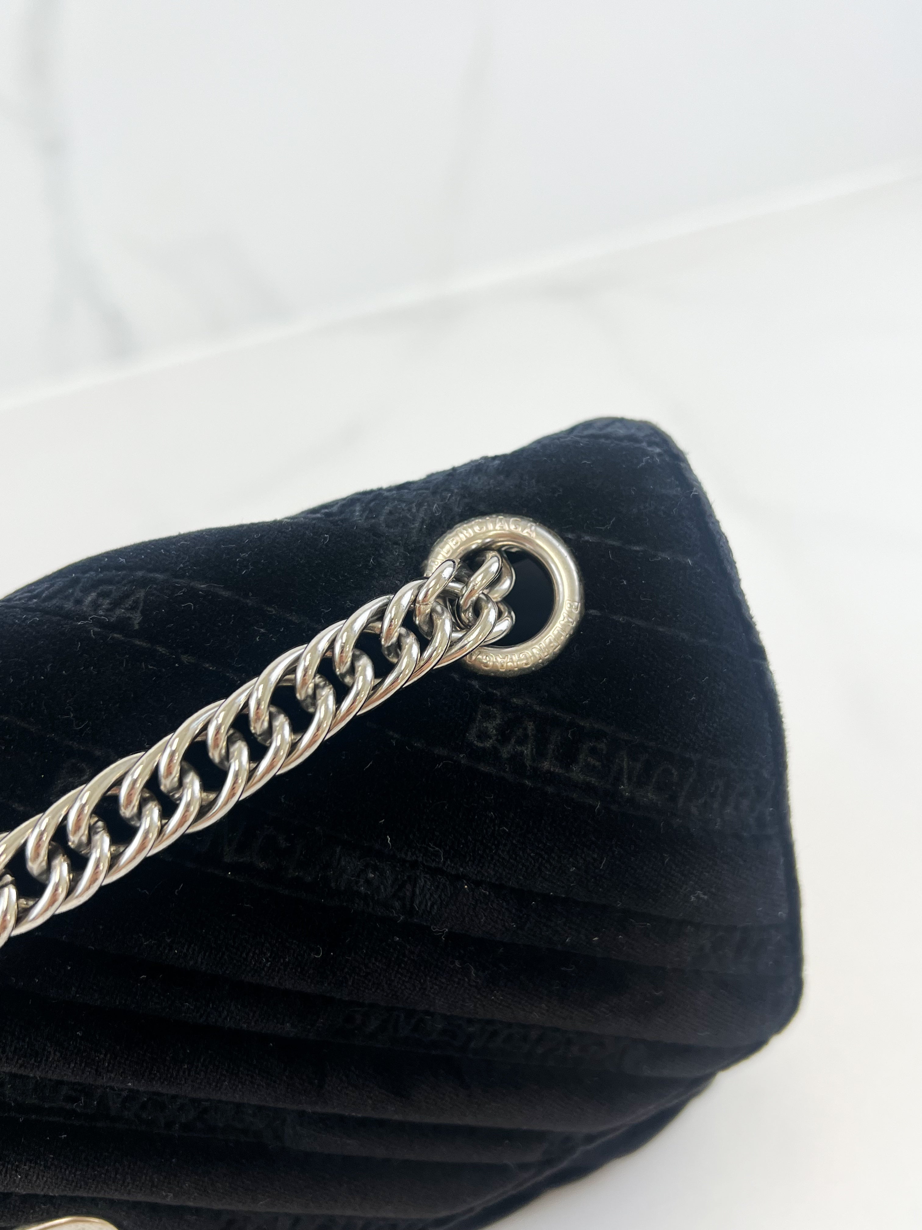 Balenciaga Black Logo Velvelt Shoulder Bag