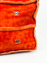 Chanel Vintage Orange Sheepskin Suede Logos Shoulder Bag