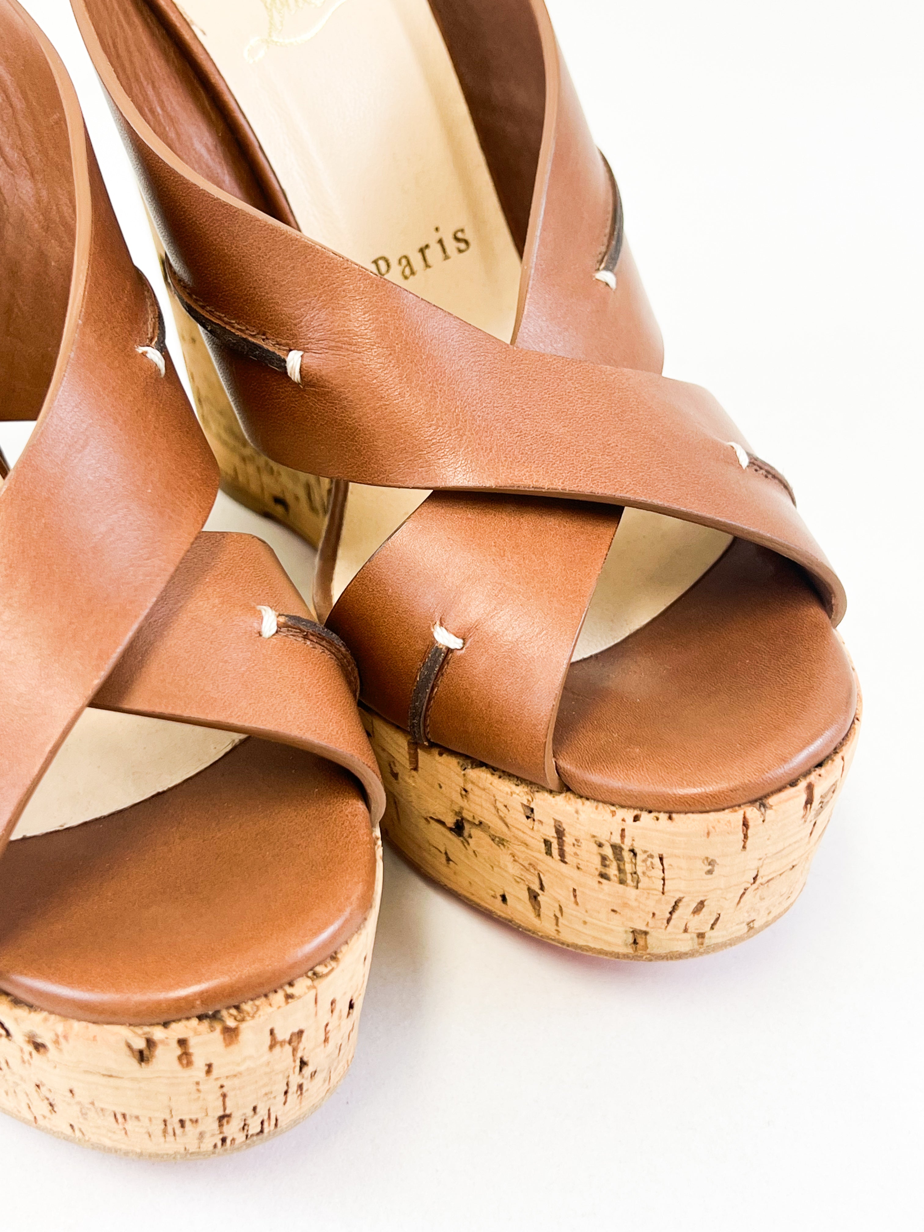 Christian Louboutin Brown Marty Wedge Sandal Size 37