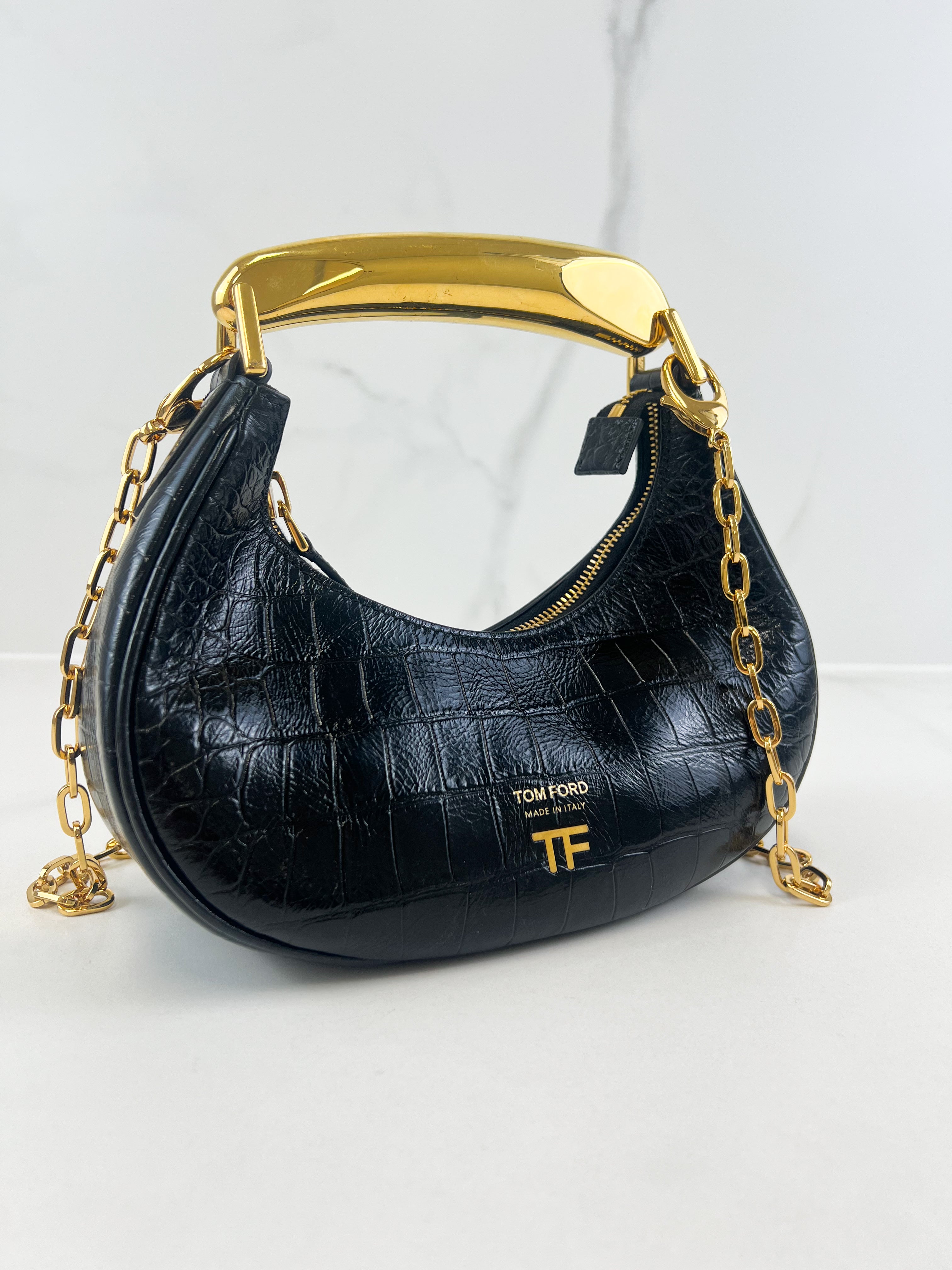 Tom Ford Shiny Stamped Crocodile Leather Mini Handle Bag