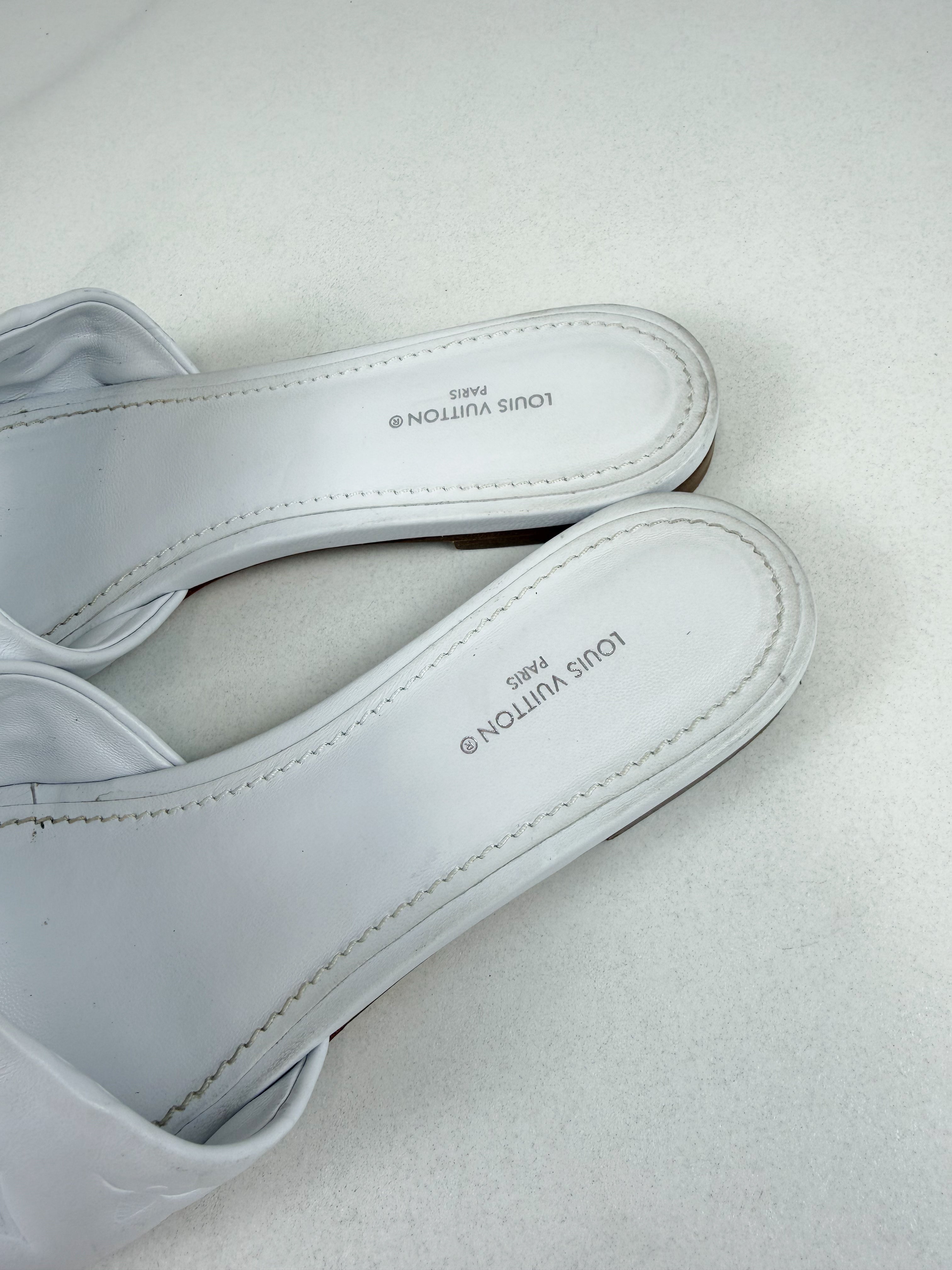 Louis Vuitton White Revival Flat Mule Size 37.5