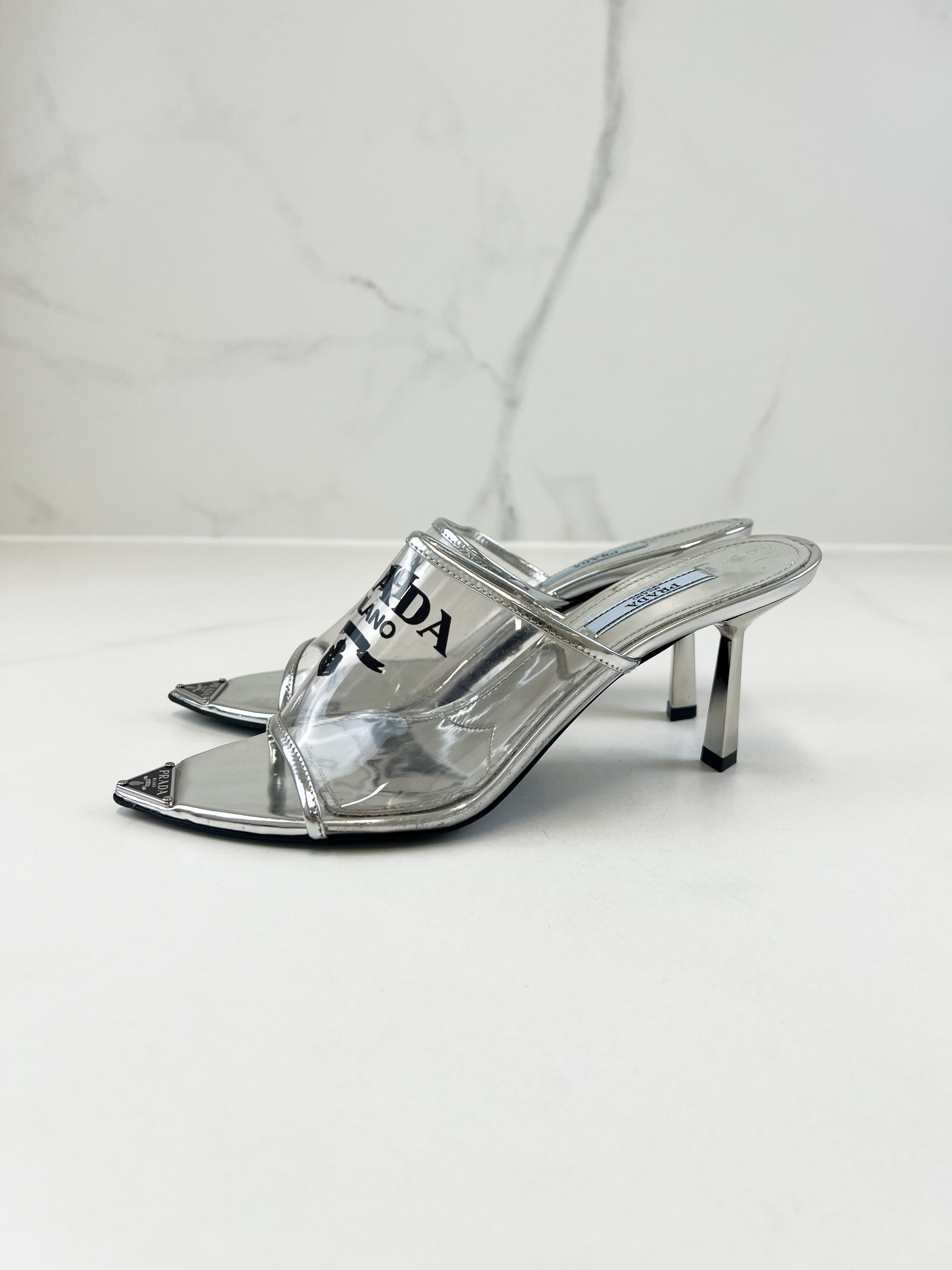 Prada Logo Print Plexiglas High Heel Size 37.5