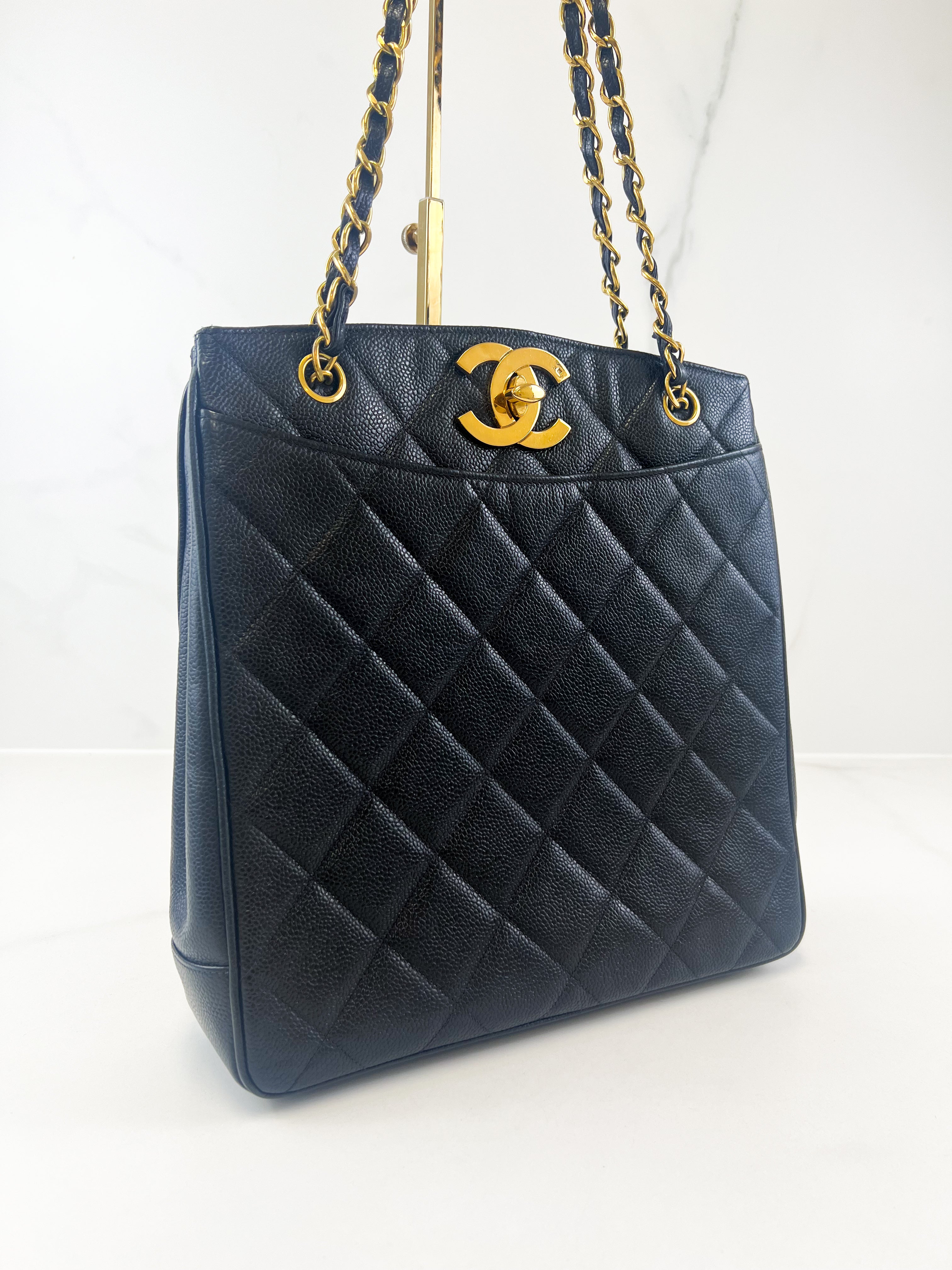 Chanel CC Black Caviar XL Shopping Tote GHW