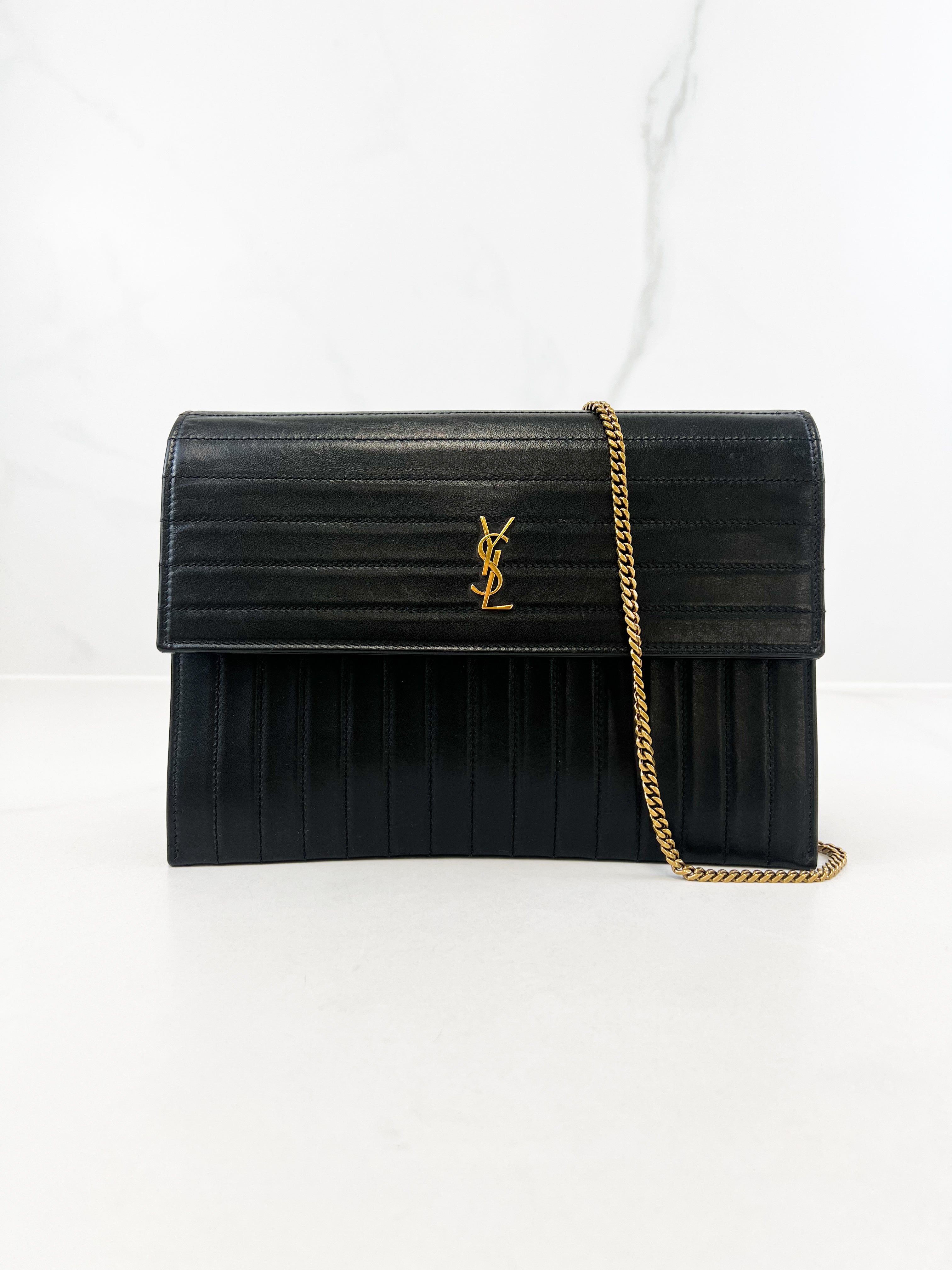 Saint Laurent Black Quilted Leather Victoire Chain Bag