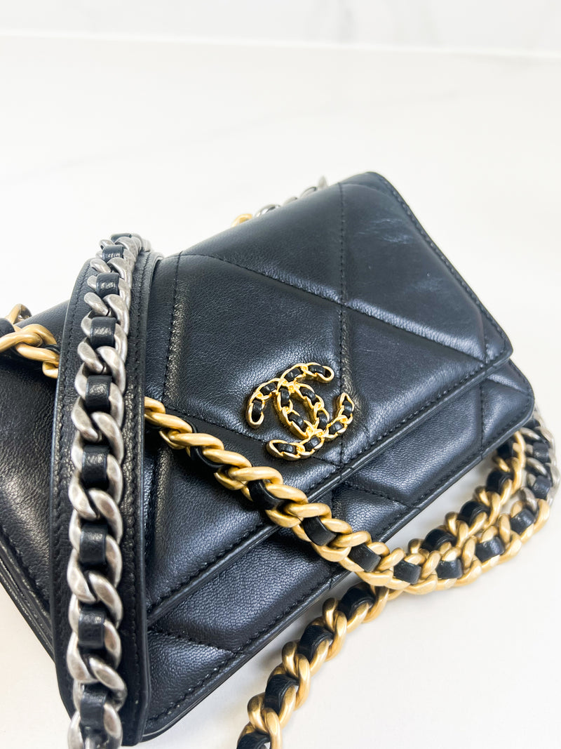 Chanel 19 Black Wallet on Chain WOC in Lambskin Leather