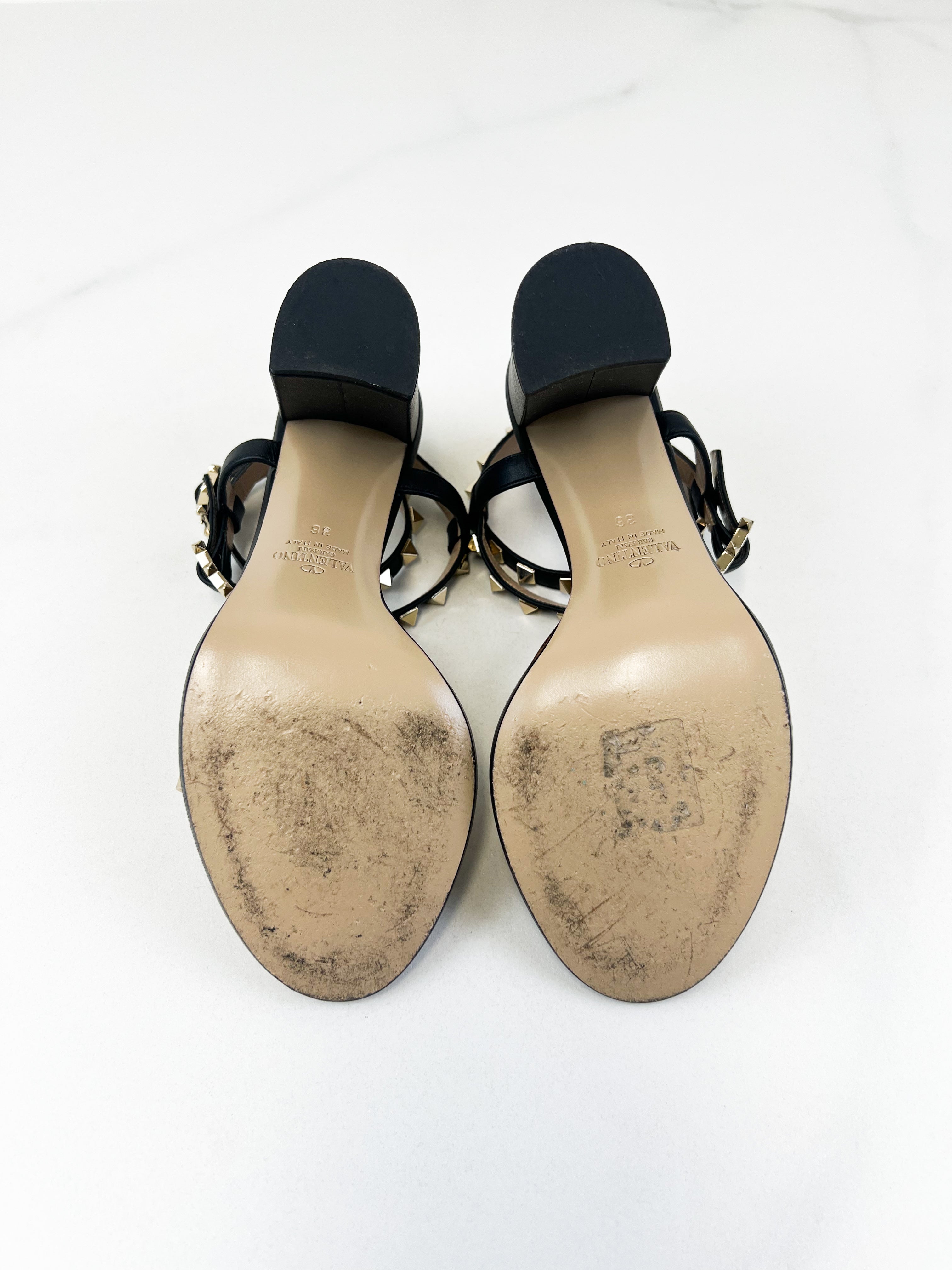 Valentino Rockstud Leather Block Sandals Size 36