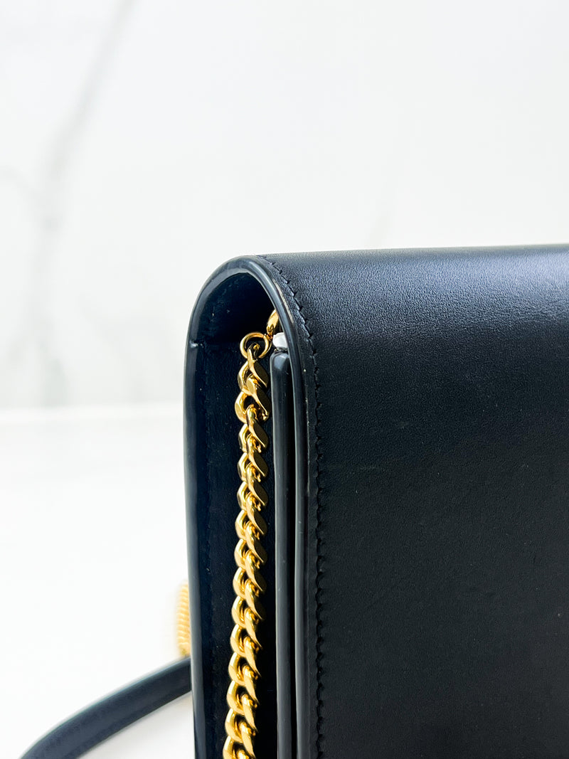 Saint Laurent Black Calfskin Monogram Kate Tassel Chain Wallet GHW