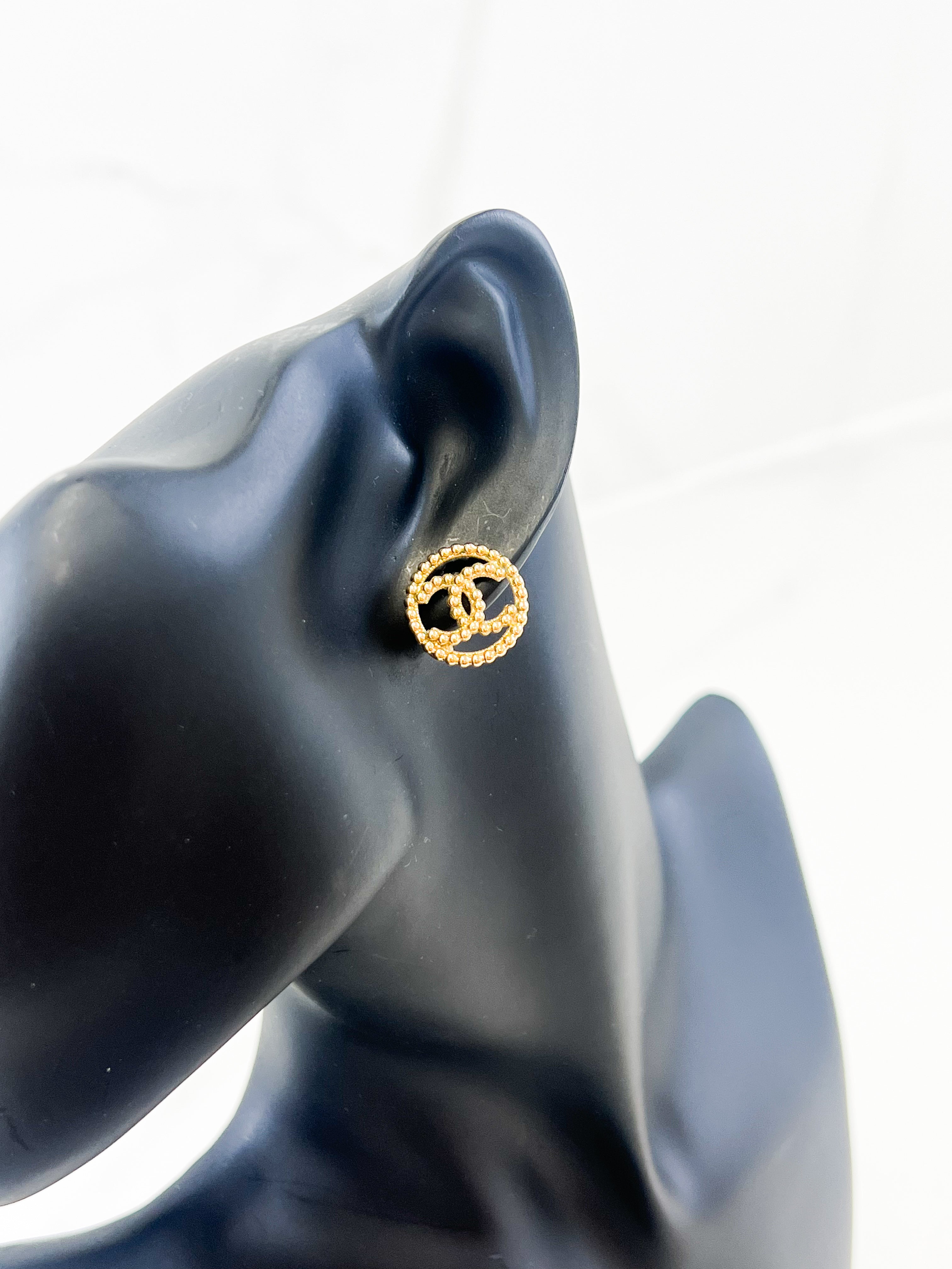 Chanel CC Gold Stud Earrings