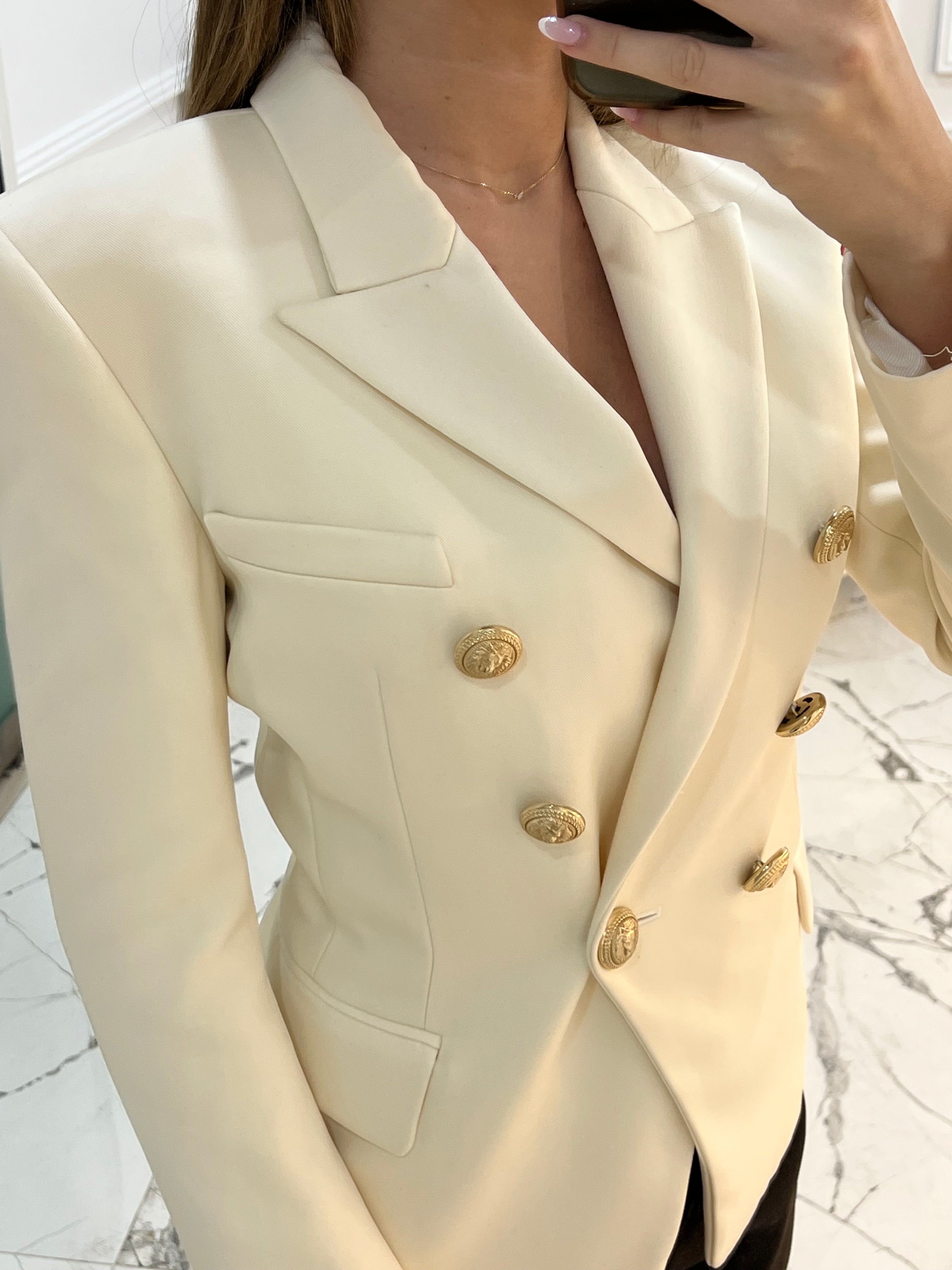 Balmain White Blazer with Gold Buttons Size 38