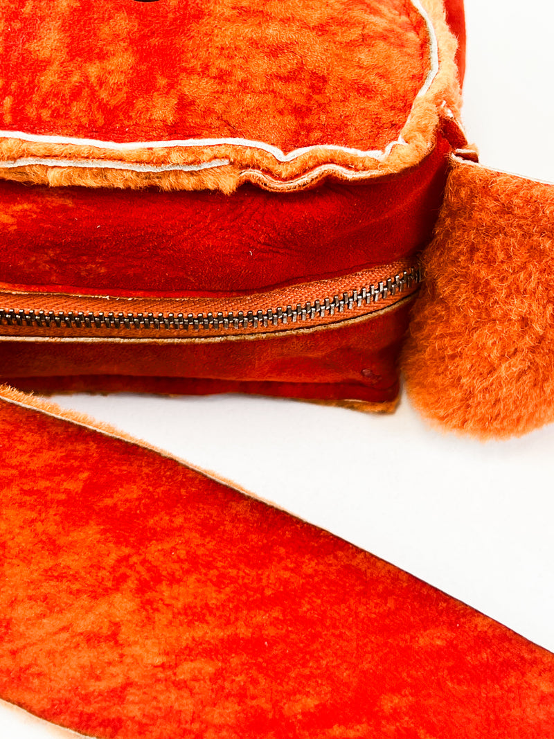 Chanel Vintage Orange Sheepskin Suede Logos Shoulder Bag