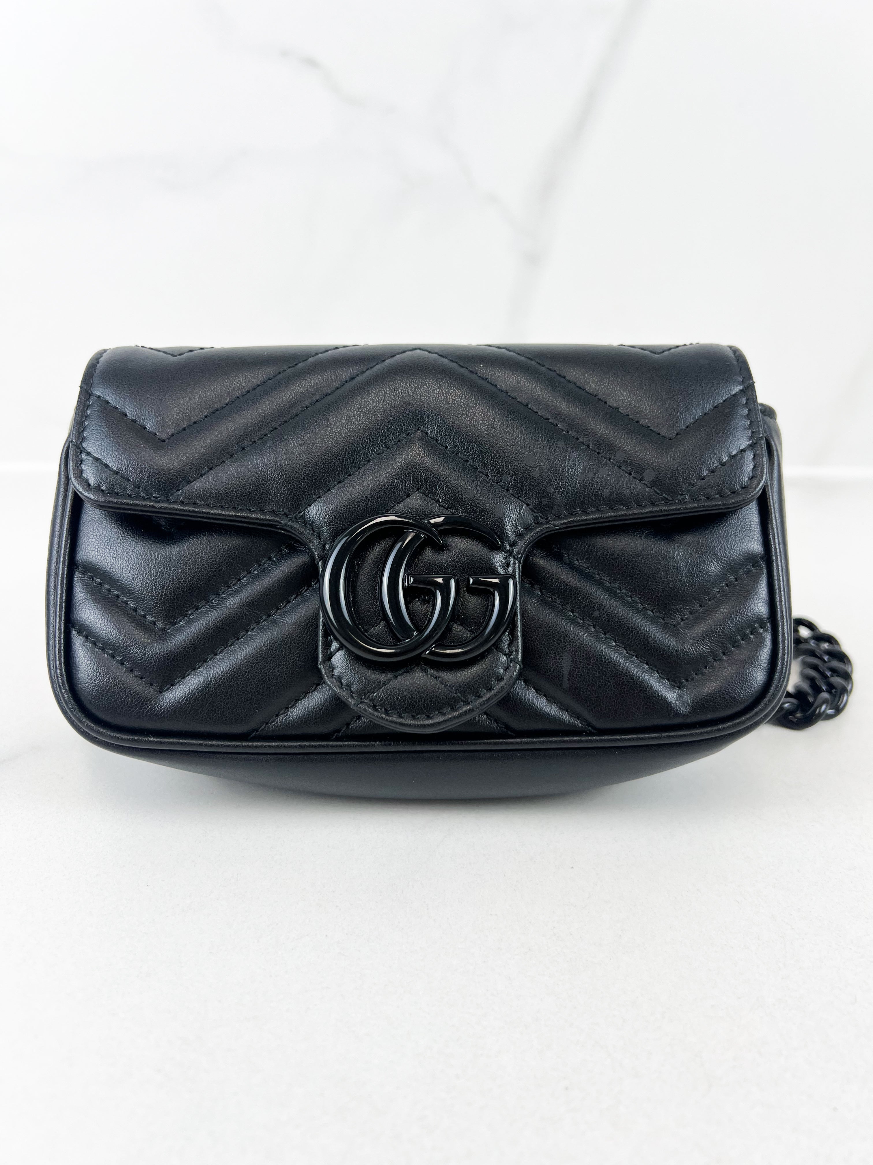 Gucci Black GG Marmont Matelasse Super Mini Shoulder/Belt Bag