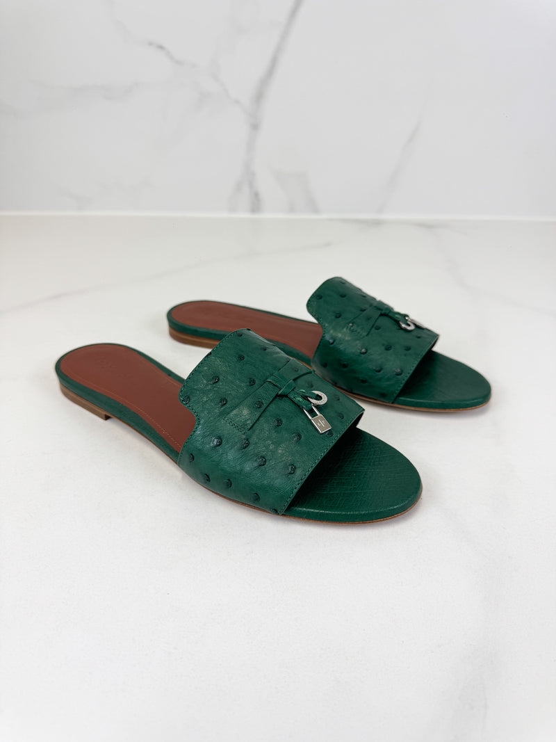 Loro Piana Forrest Green Summer Charms Sandal Size 40