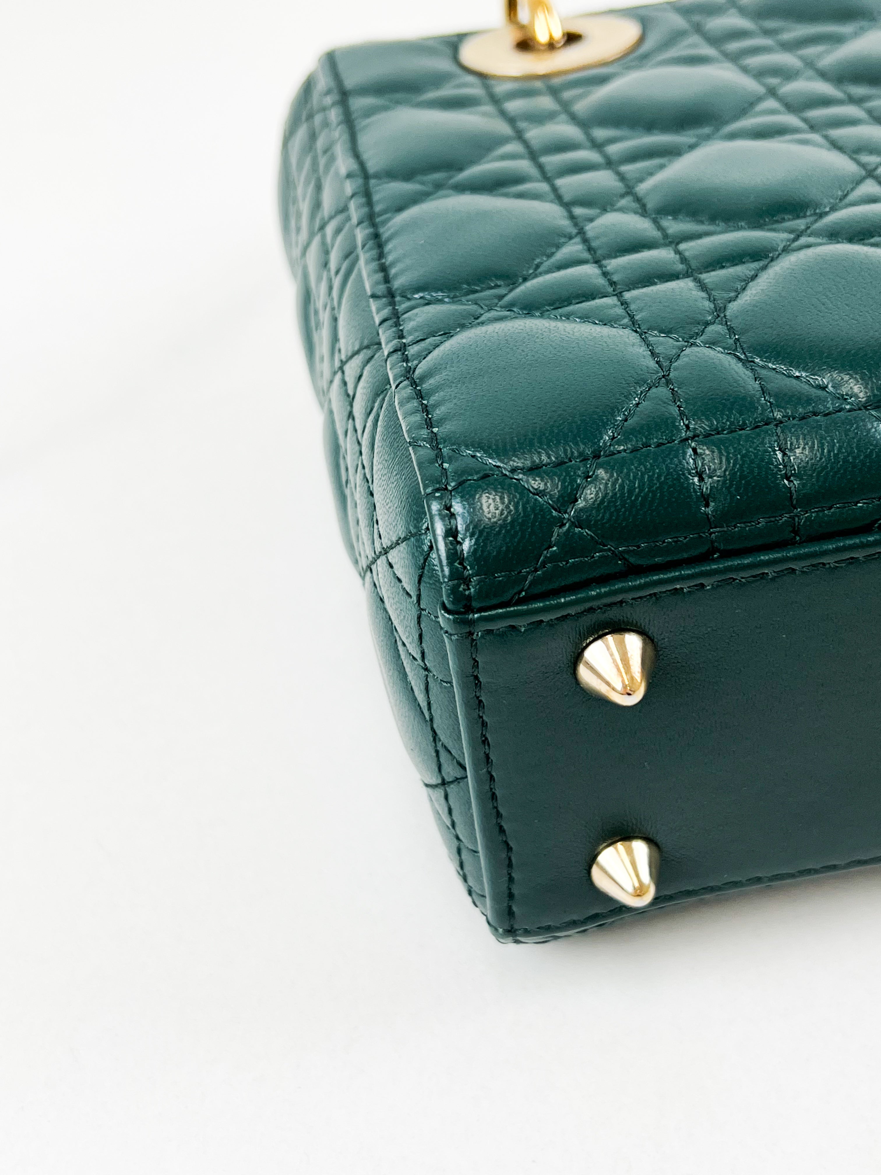 Christian Dior Small Lady Dior In Cedar Green Lambskin with GHW