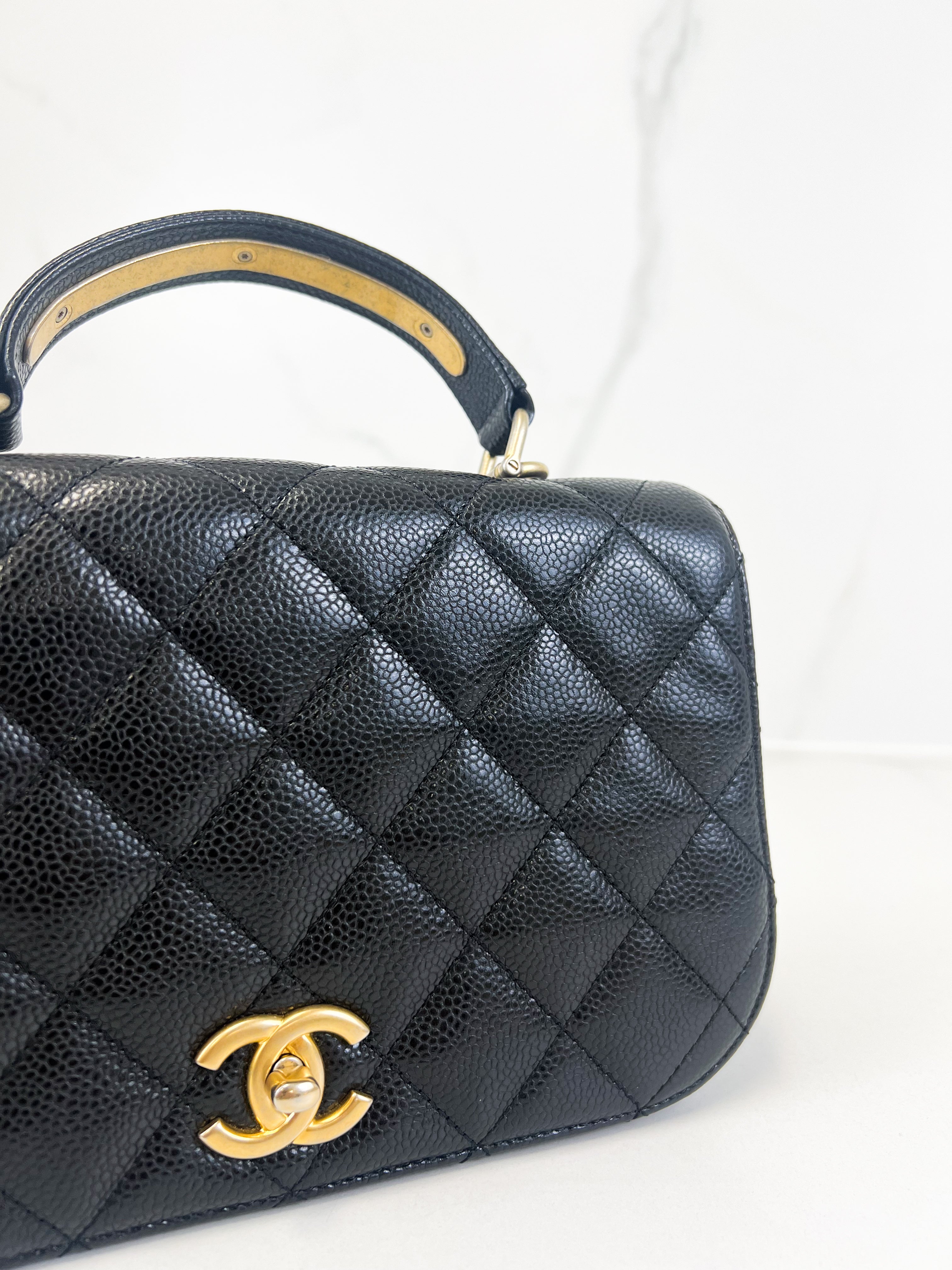 Chanel Caviar Top Handle Flap Shoulder Bag