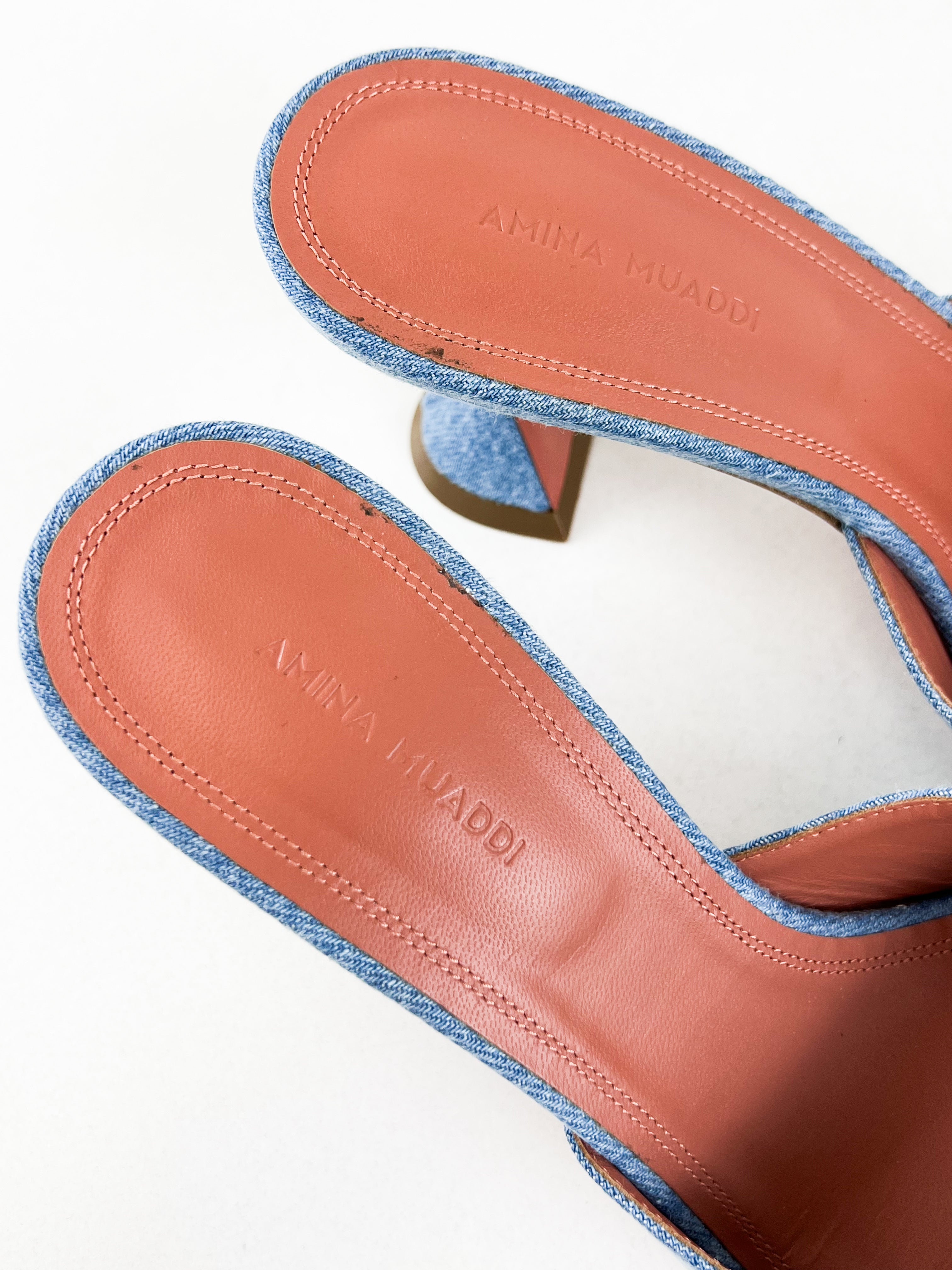 Amina Muaddi Lupita Slipper in Denim Size 40