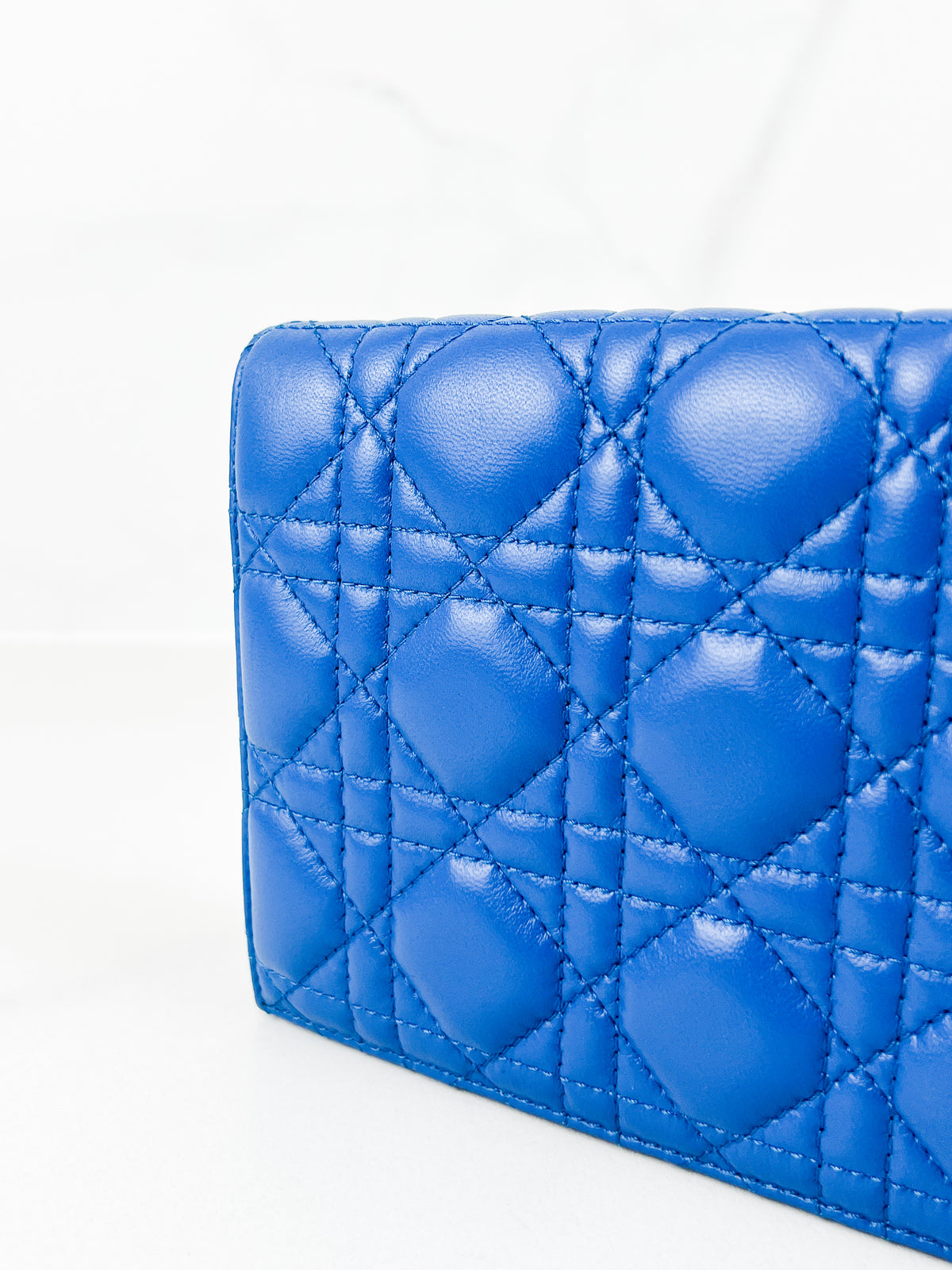Christian Dior Cannage Lambskin Blue Clutch