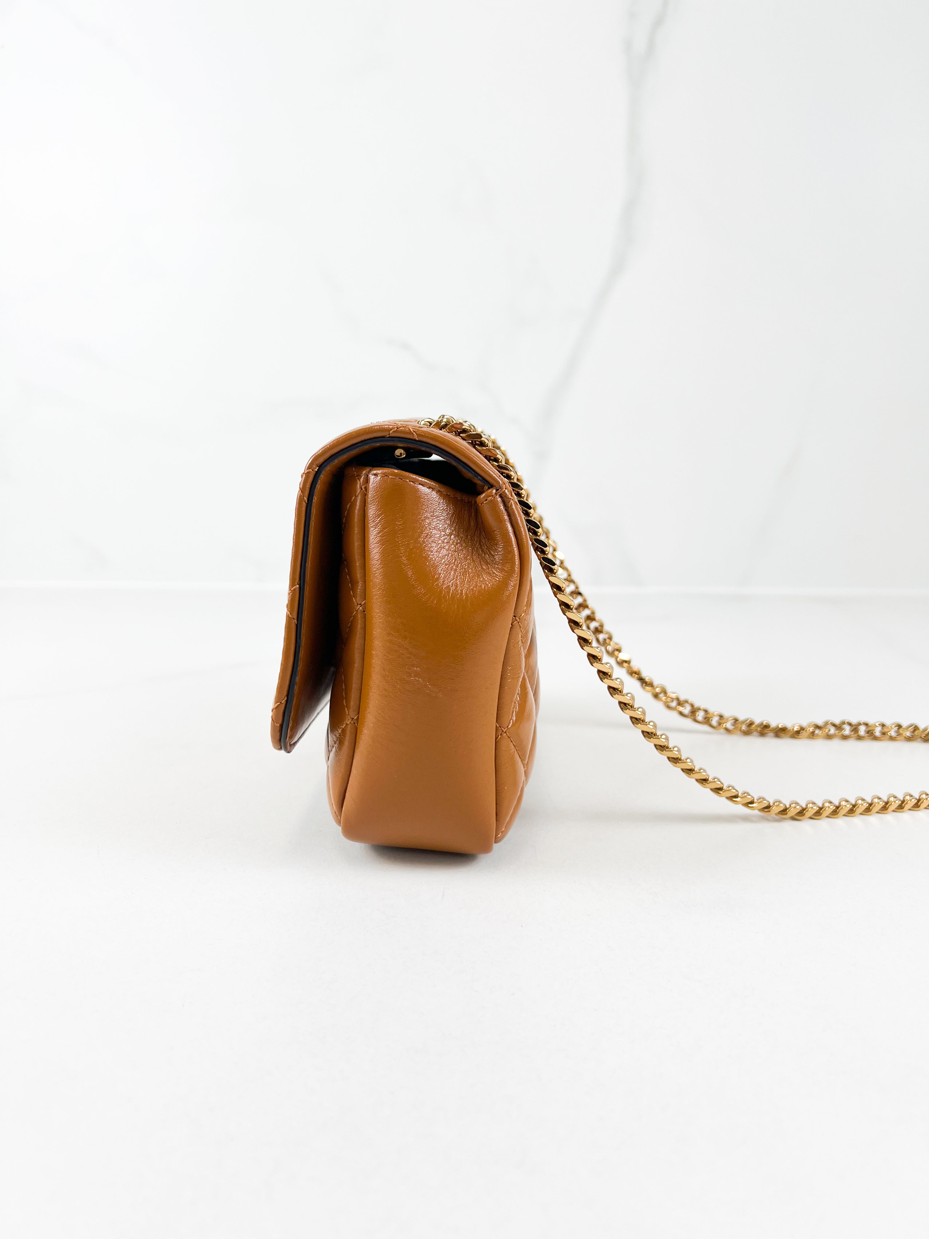 Versace Tan Brown Quilted Leather Shoulder Bag