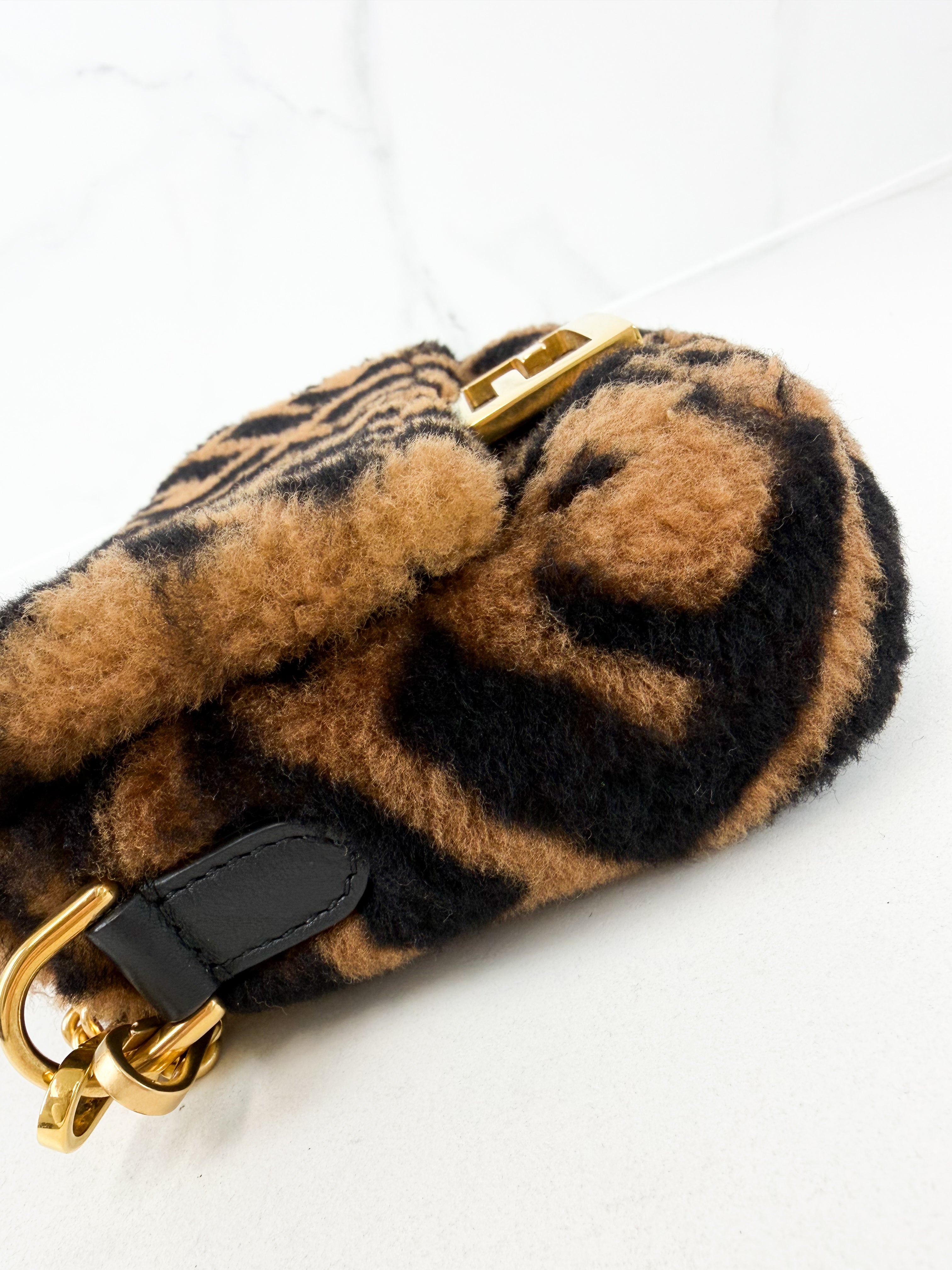 Fendi FF Baguette Shearling Mini Bag
