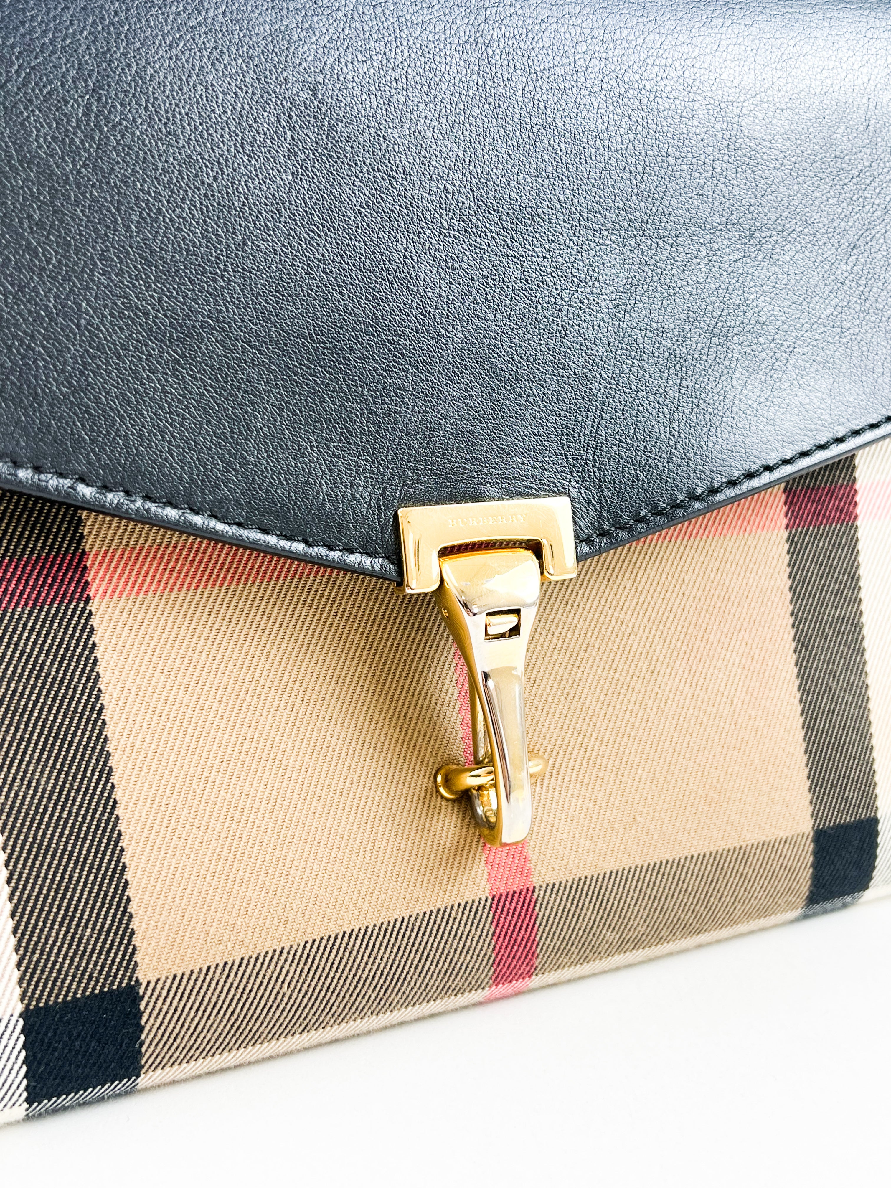 Burberry Macken House Check Fabric and Leather Crossbody Bag