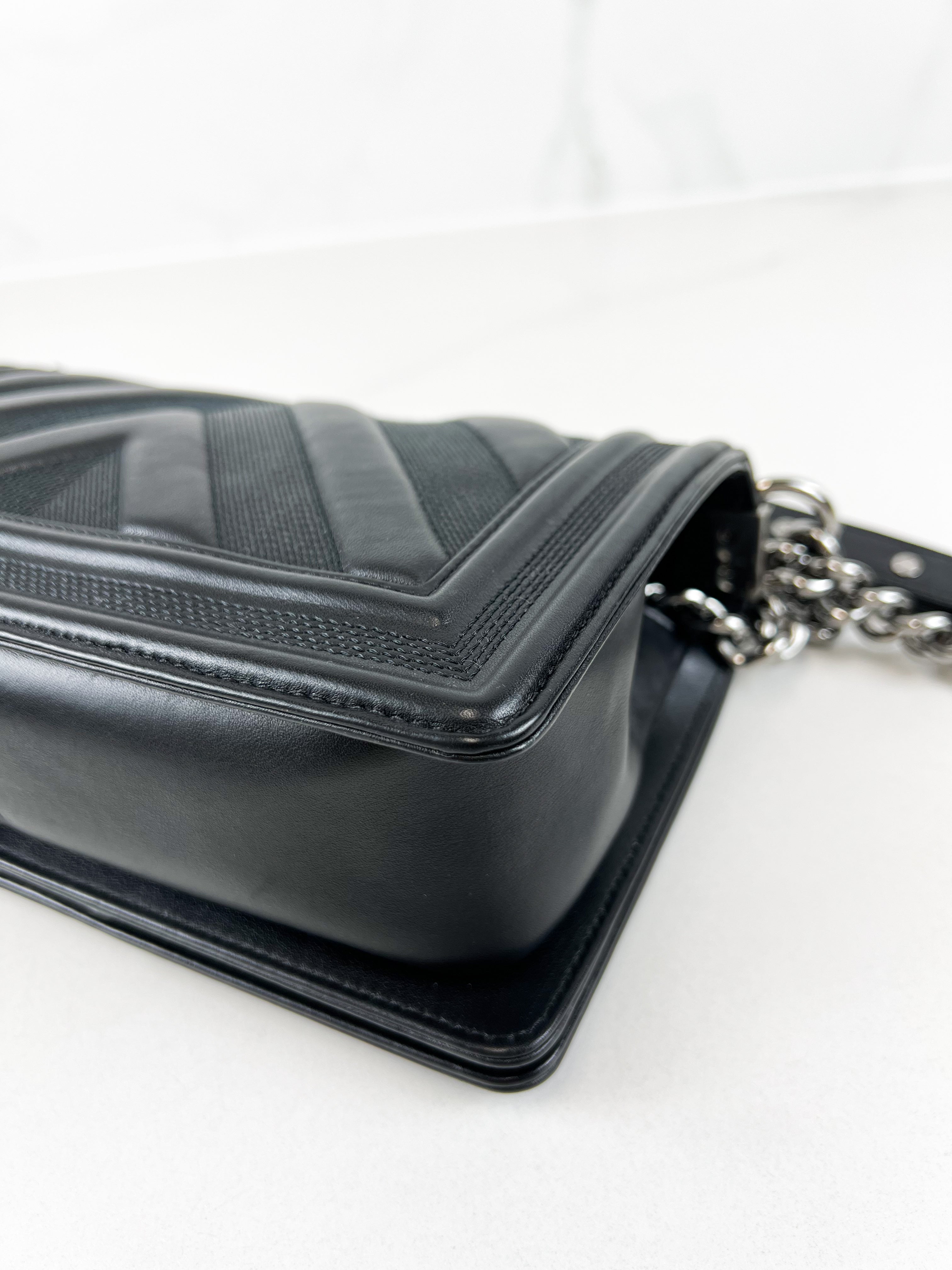 Chanel Old Medium Chevron Boy Bag with SHW