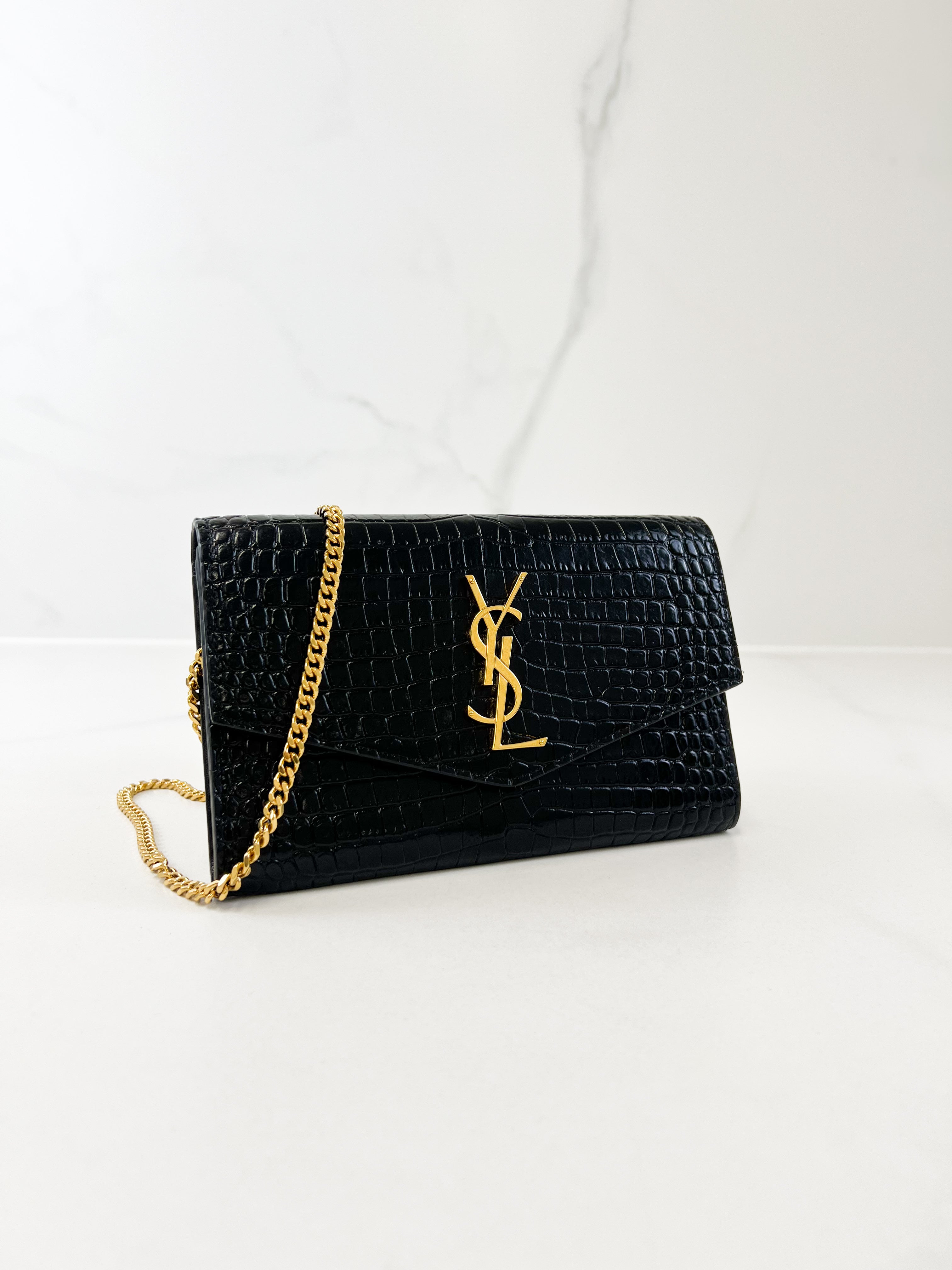 Saint Laurent Uptown Chain Wallet in Croc Leather
